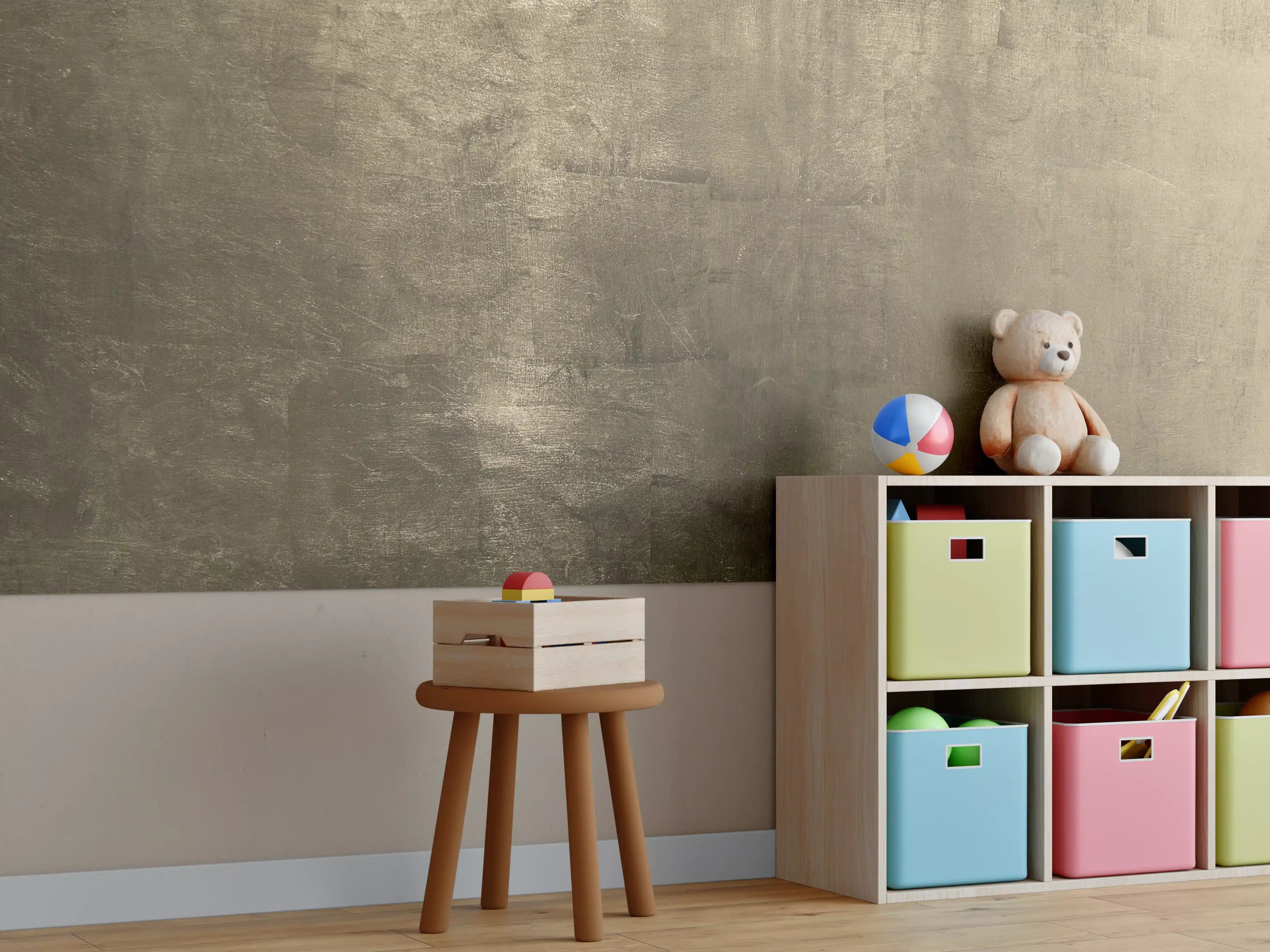 Kinderzimmer Wandgestaltung - Moderne Betonwand mit goldenen Akzenten