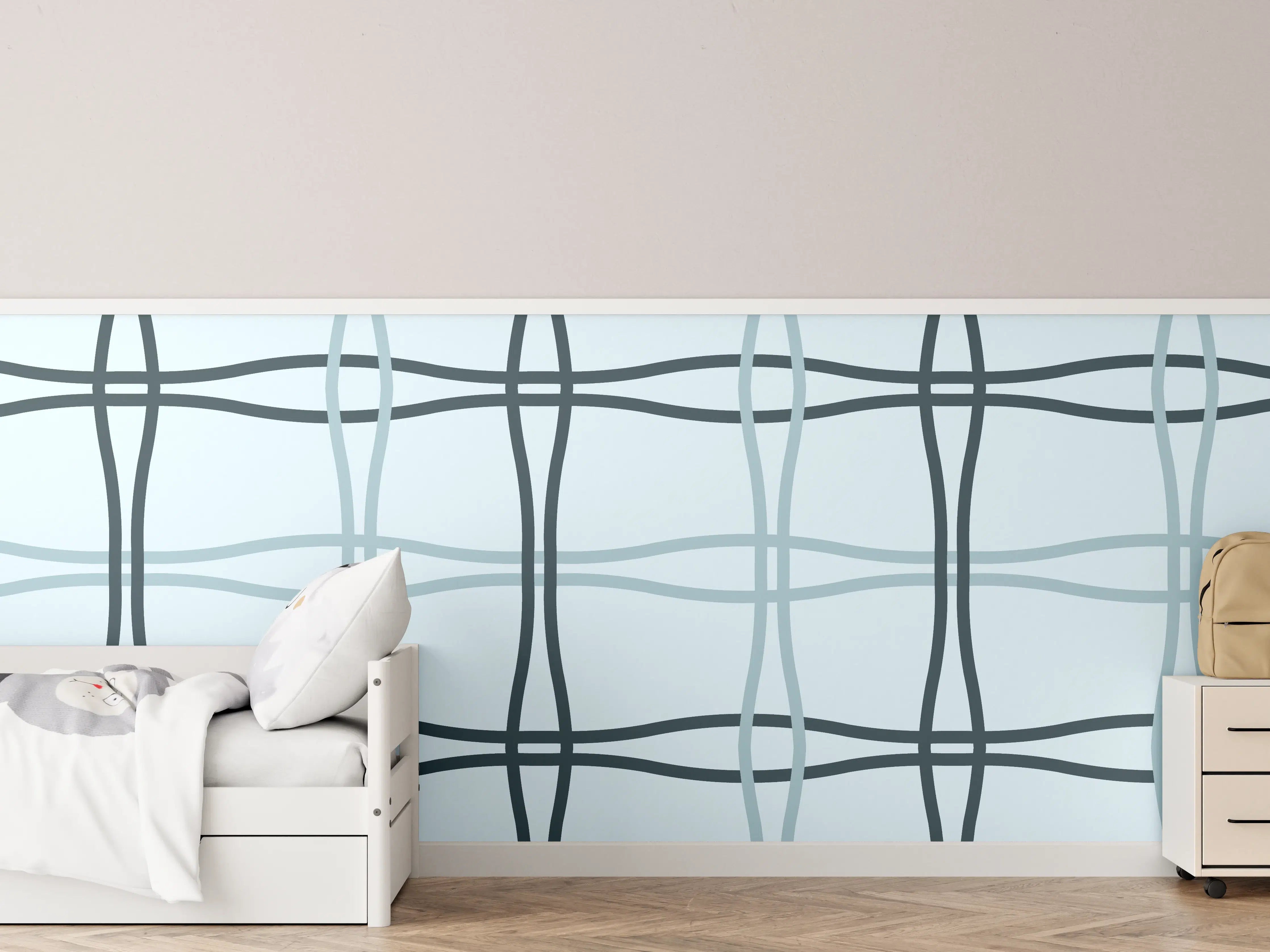 Kinderzimmer Wandgestaltung - Moderne Blau-Grau Linienmuster