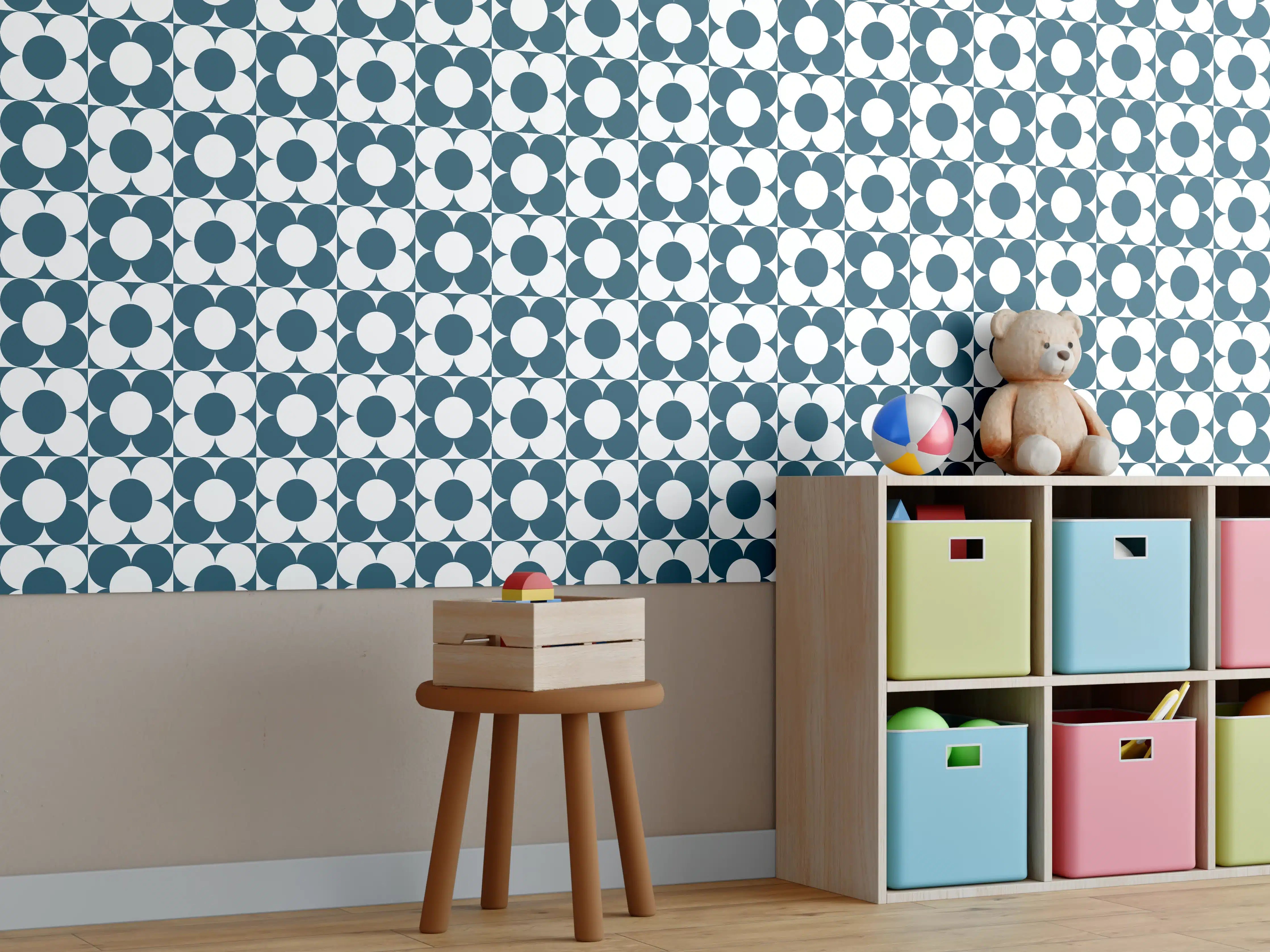Kinderzimmer Wandgestaltung - Moderne Blautöne mit Retro-Charme