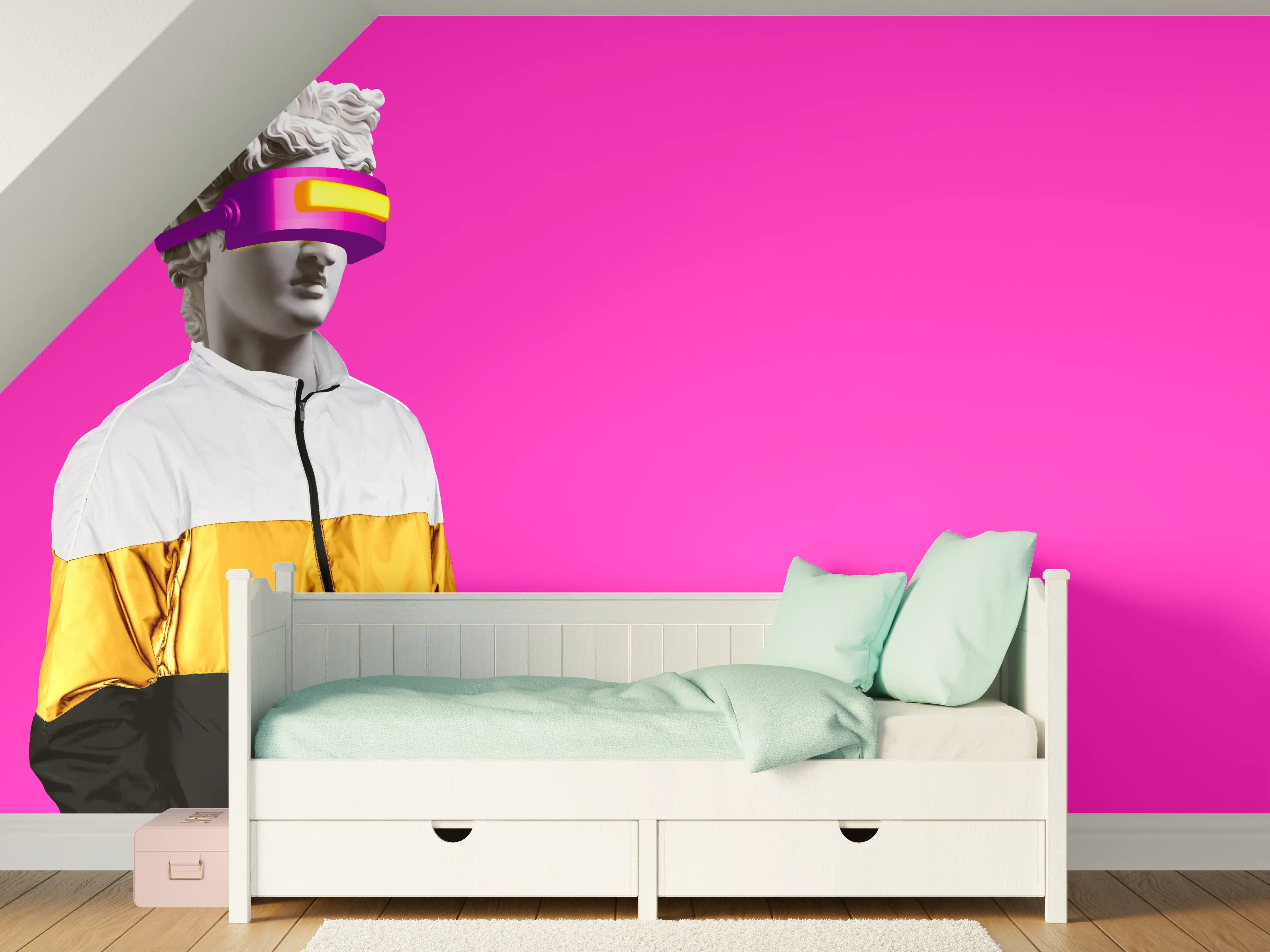 Kinderzimmer Wandgestaltung - Moderne Darstellung - VR Brille auf lila Hintergrund