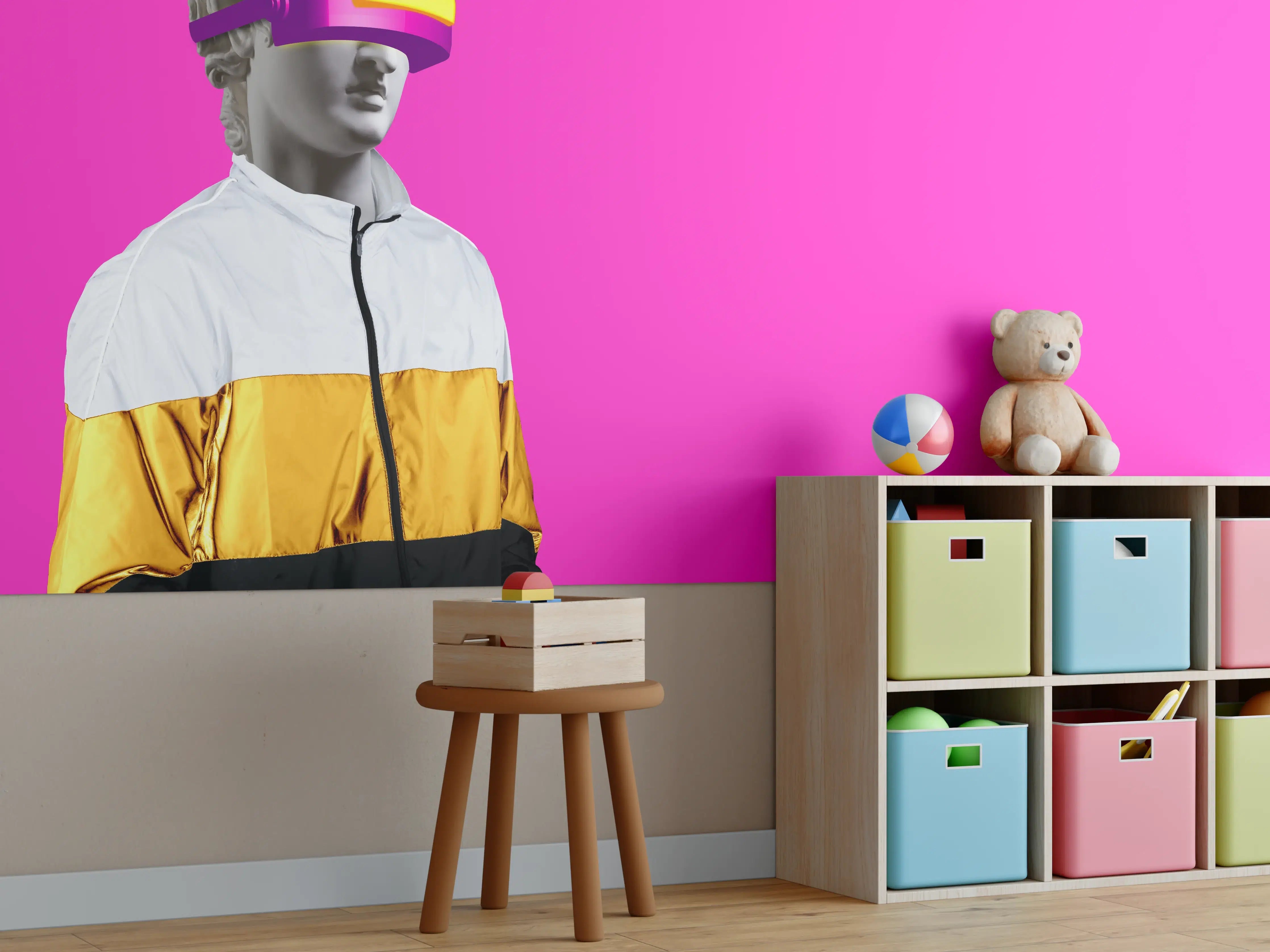 Kinderzimmer Wandgestaltung - Moderne Darstellung - VR Brille auf lila Hintergrund