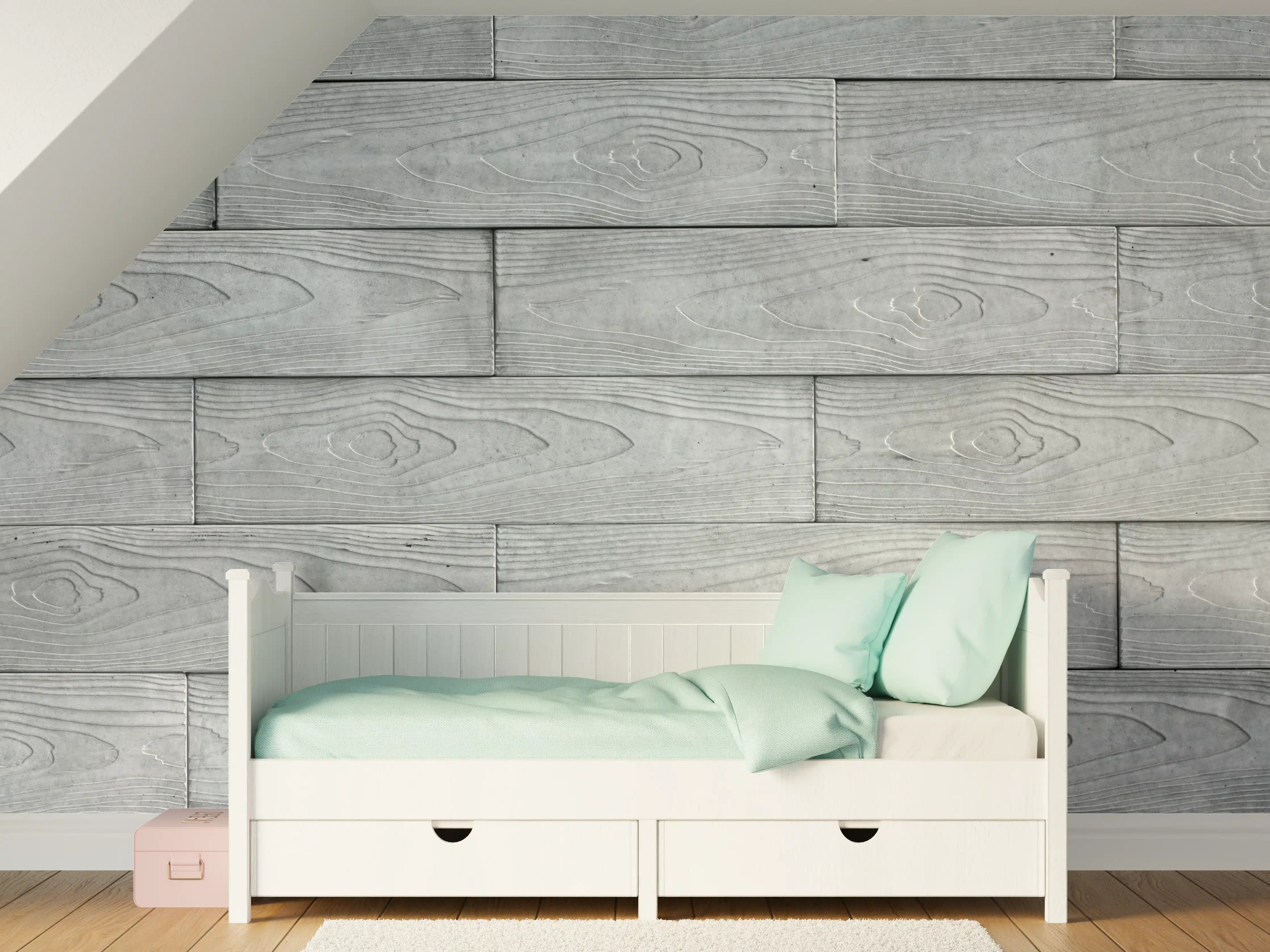 Kinderzimmer Wandgestaltung - Moderne Grau-Weiße Holztextur