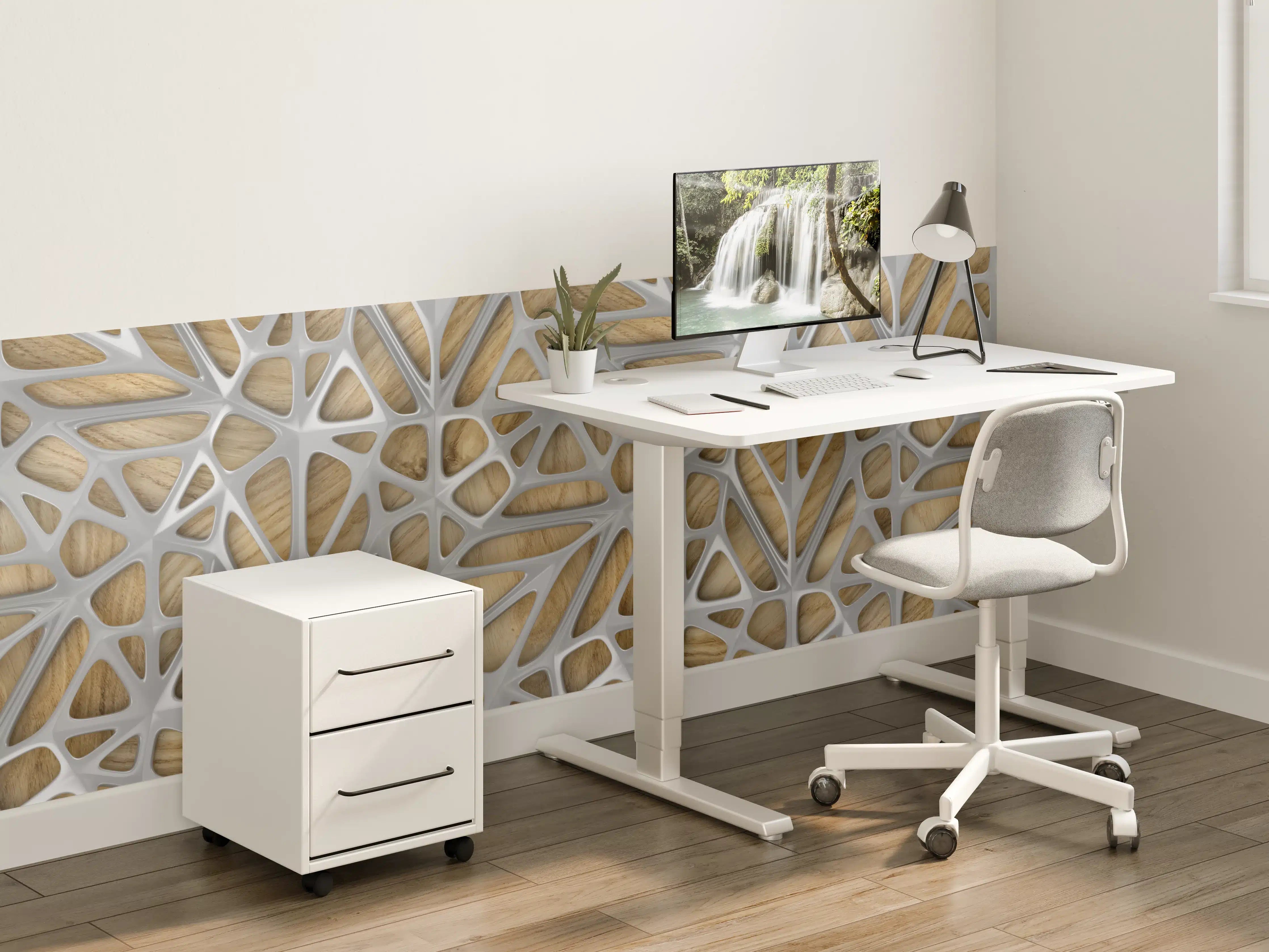 Kinderzimmer Wandgestaltung - Moderne Holz-Gitterstruktur mit grauem Rahmen