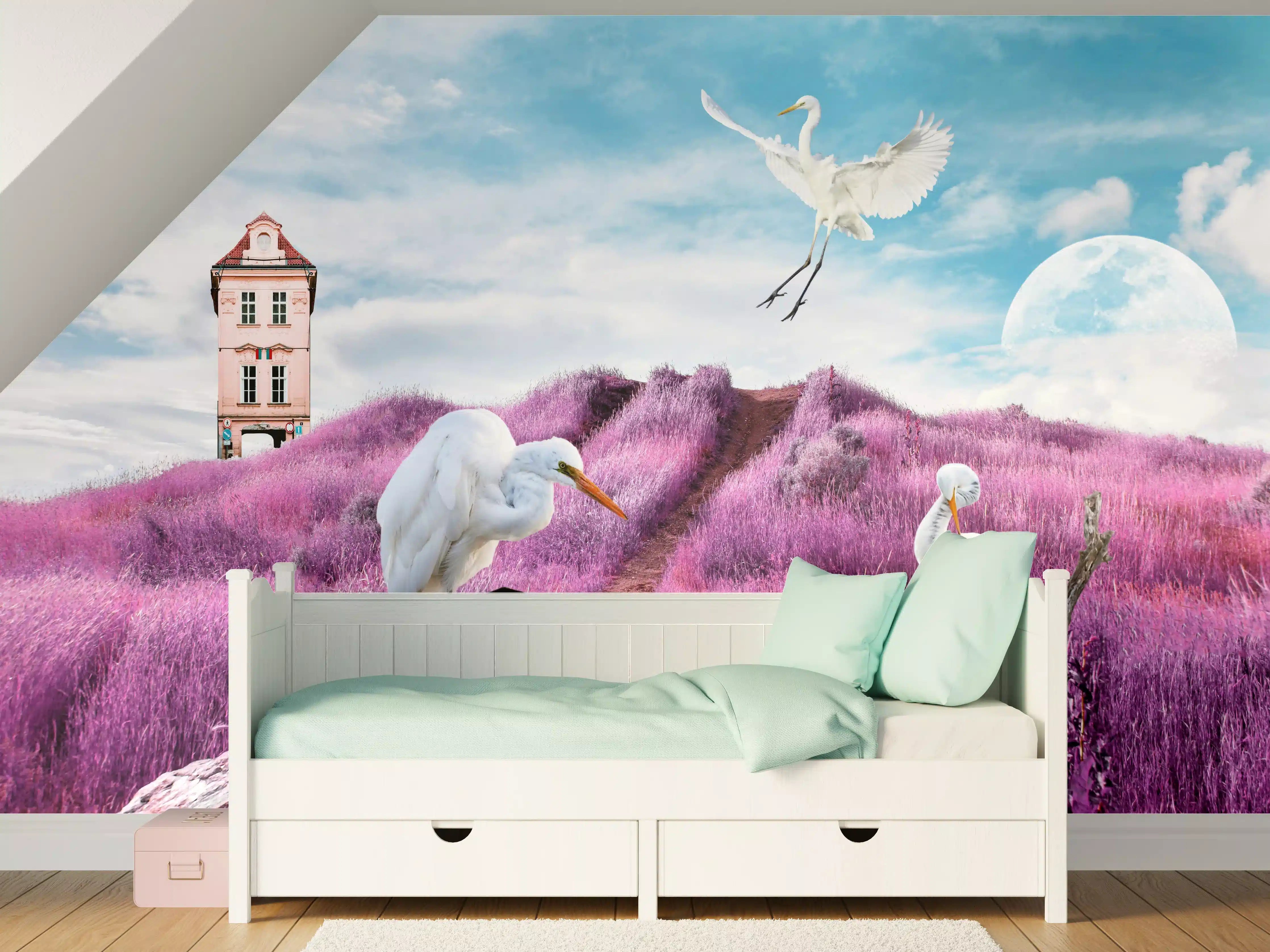 Kinderzimmer Wandgestaltung - Moderne Kunstcollage - Bergige Region