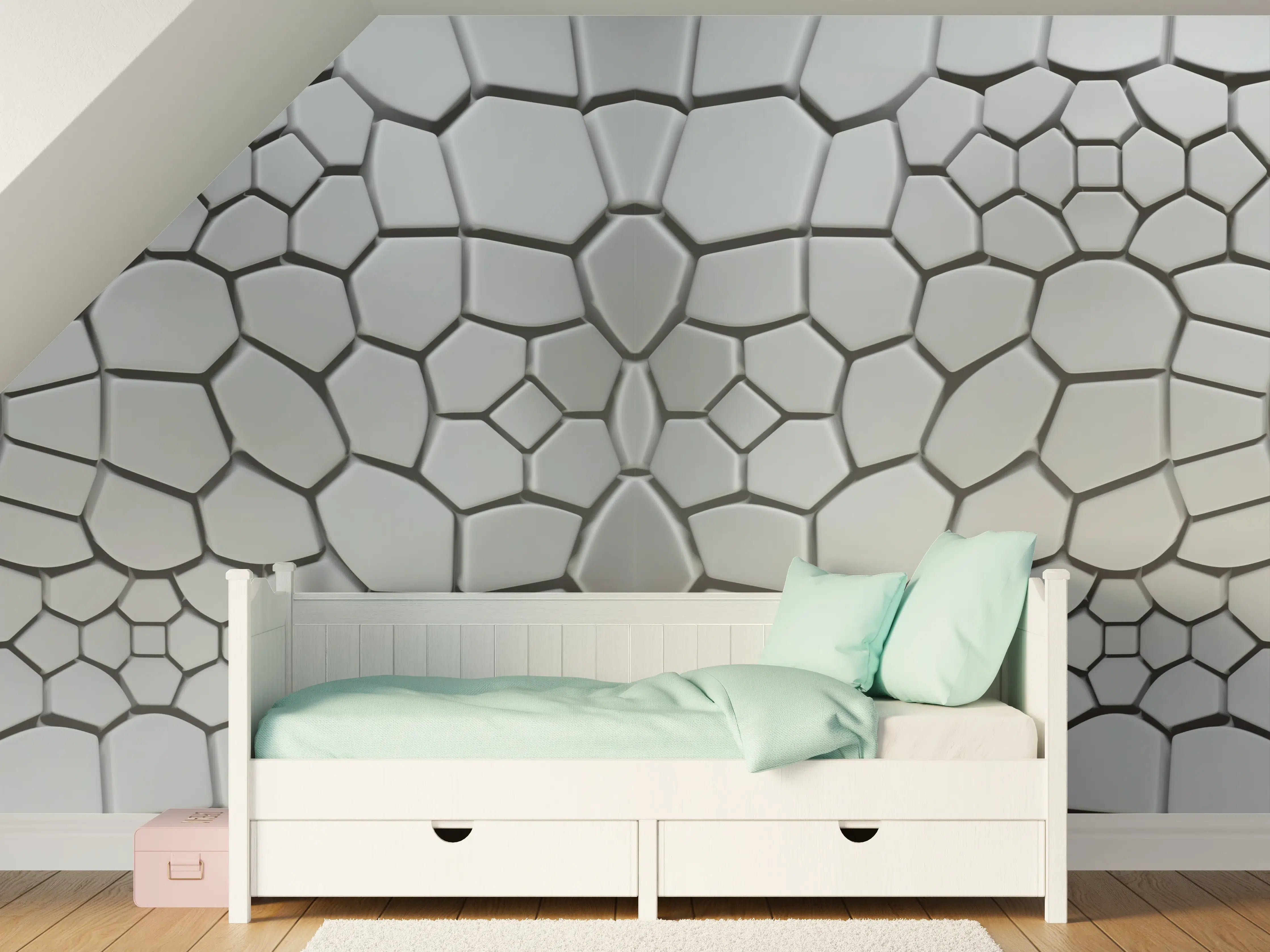 Kinderzimmer Wandgestaltung - Moderne Mauer mit geometrischem Muster in Grau