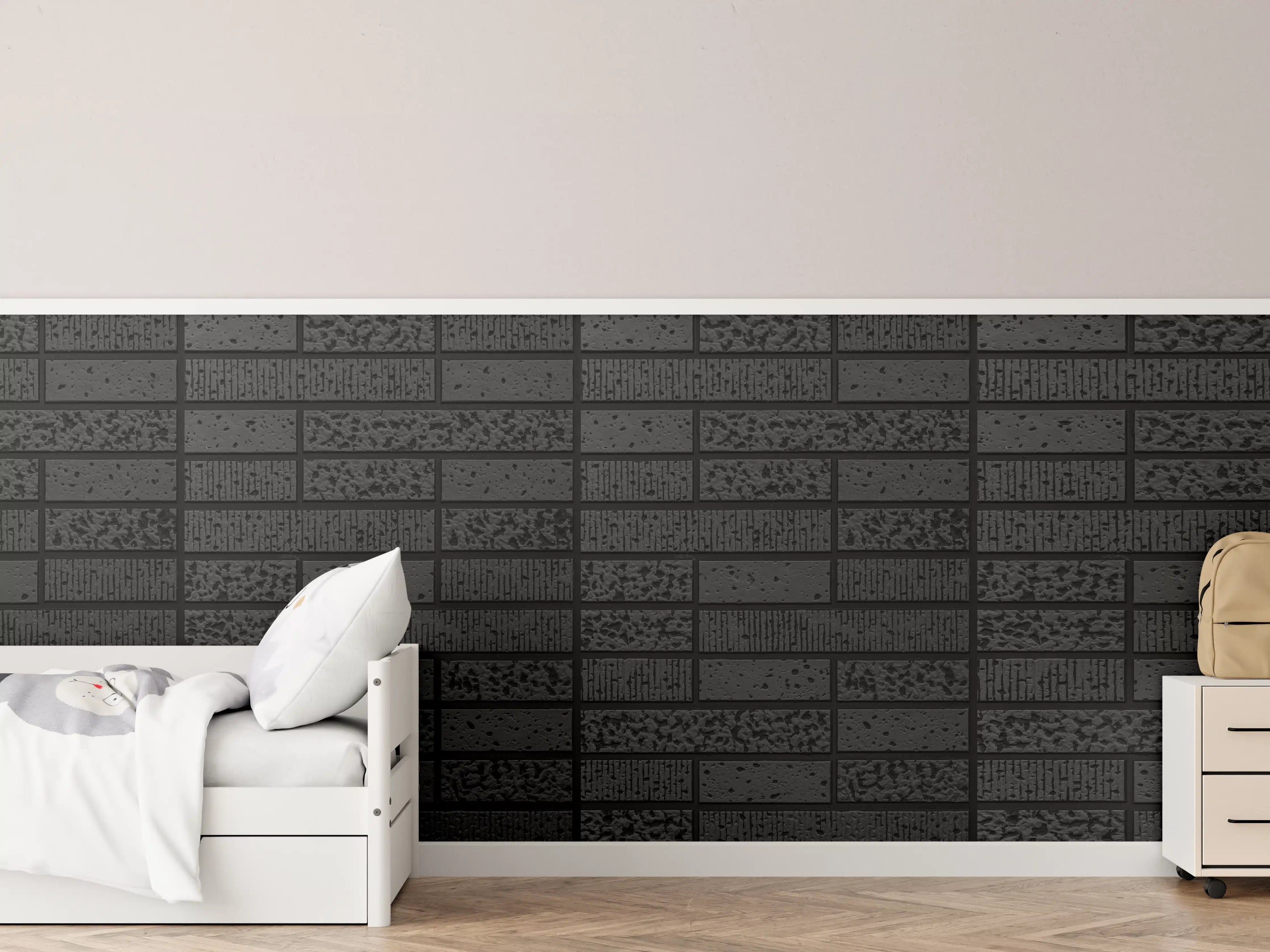 Kinderzimmer Wandgestaltung - Moderne Schwarze Ziegelwand