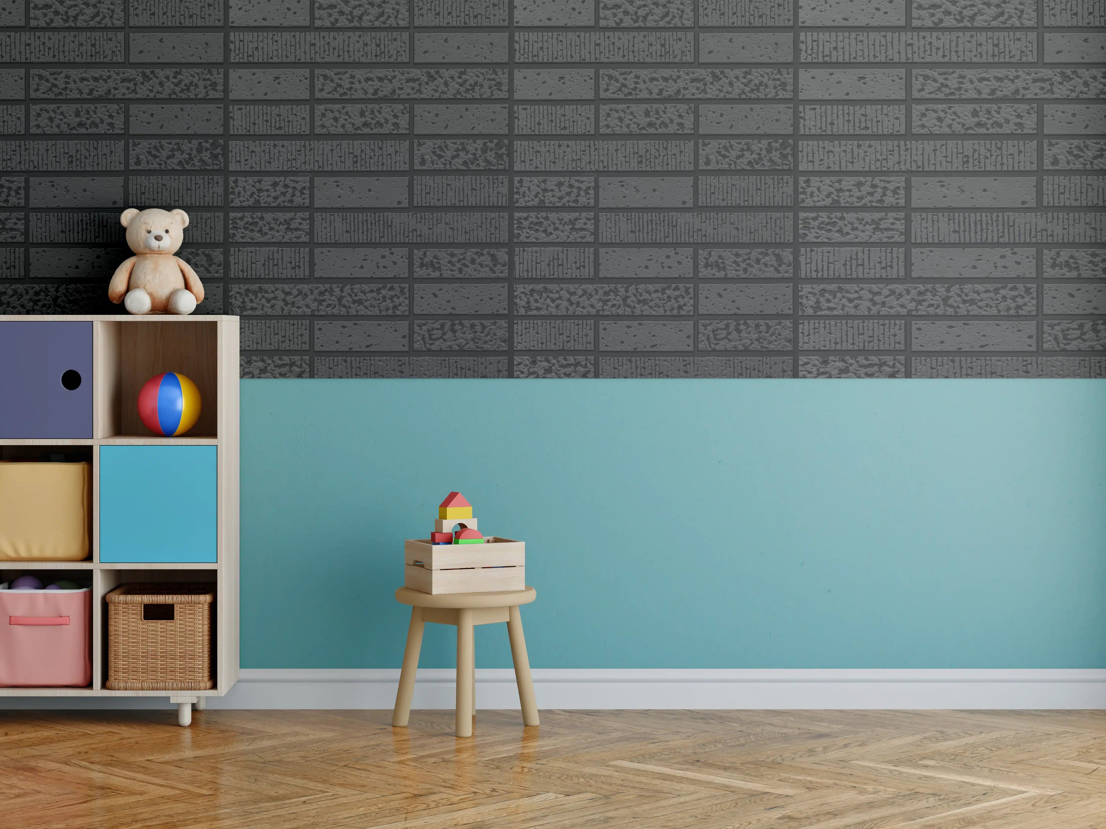 Kinderzimmer Wandgestaltung - Moderne Schwarze Ziegelwand