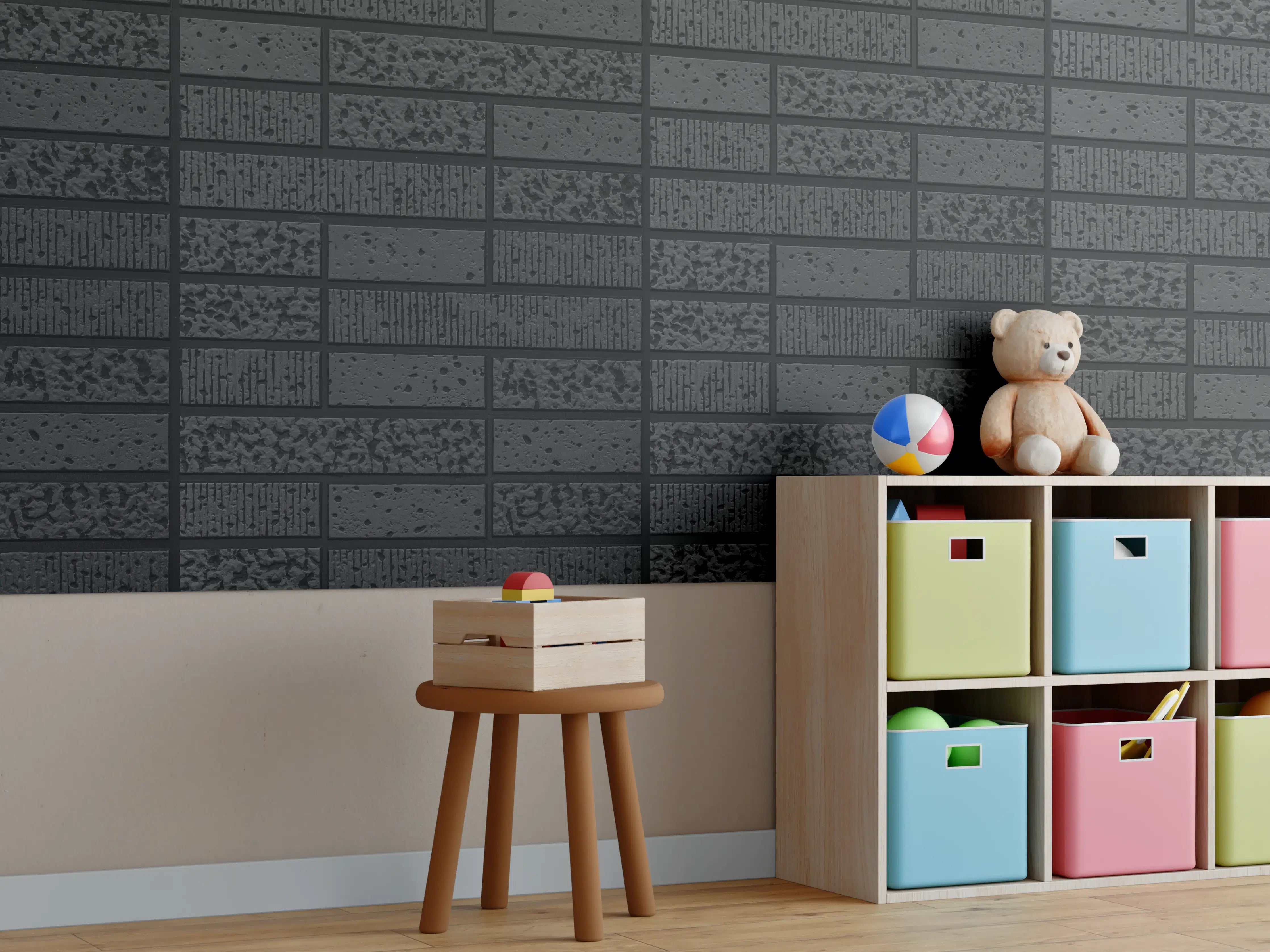 Kinderzimmer Wandgestaltung - Moderne Schwarze Ziegelwand