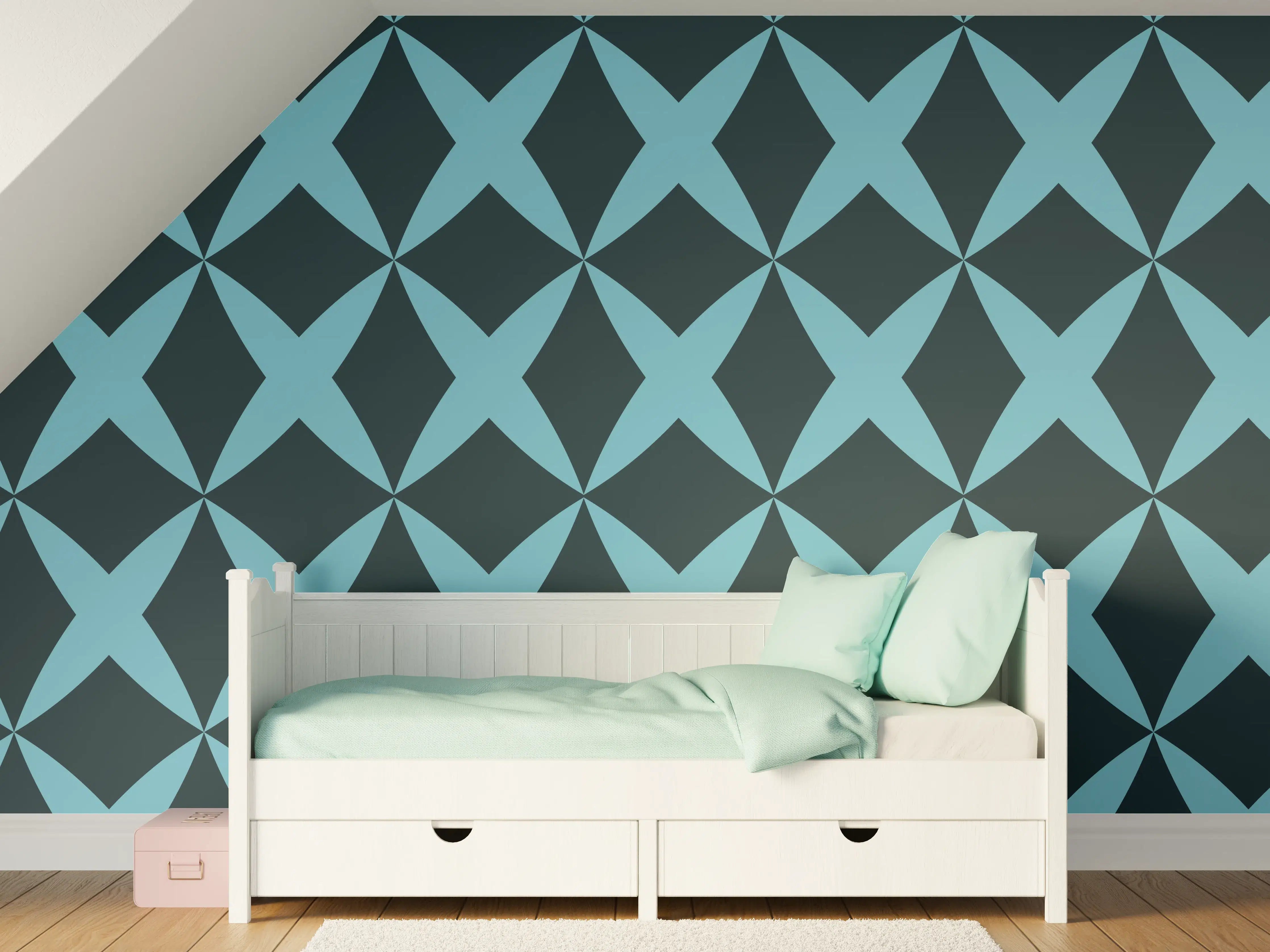 Kinderzimmer Wandgestaltung - Moderne Türkis-Graphik Muster