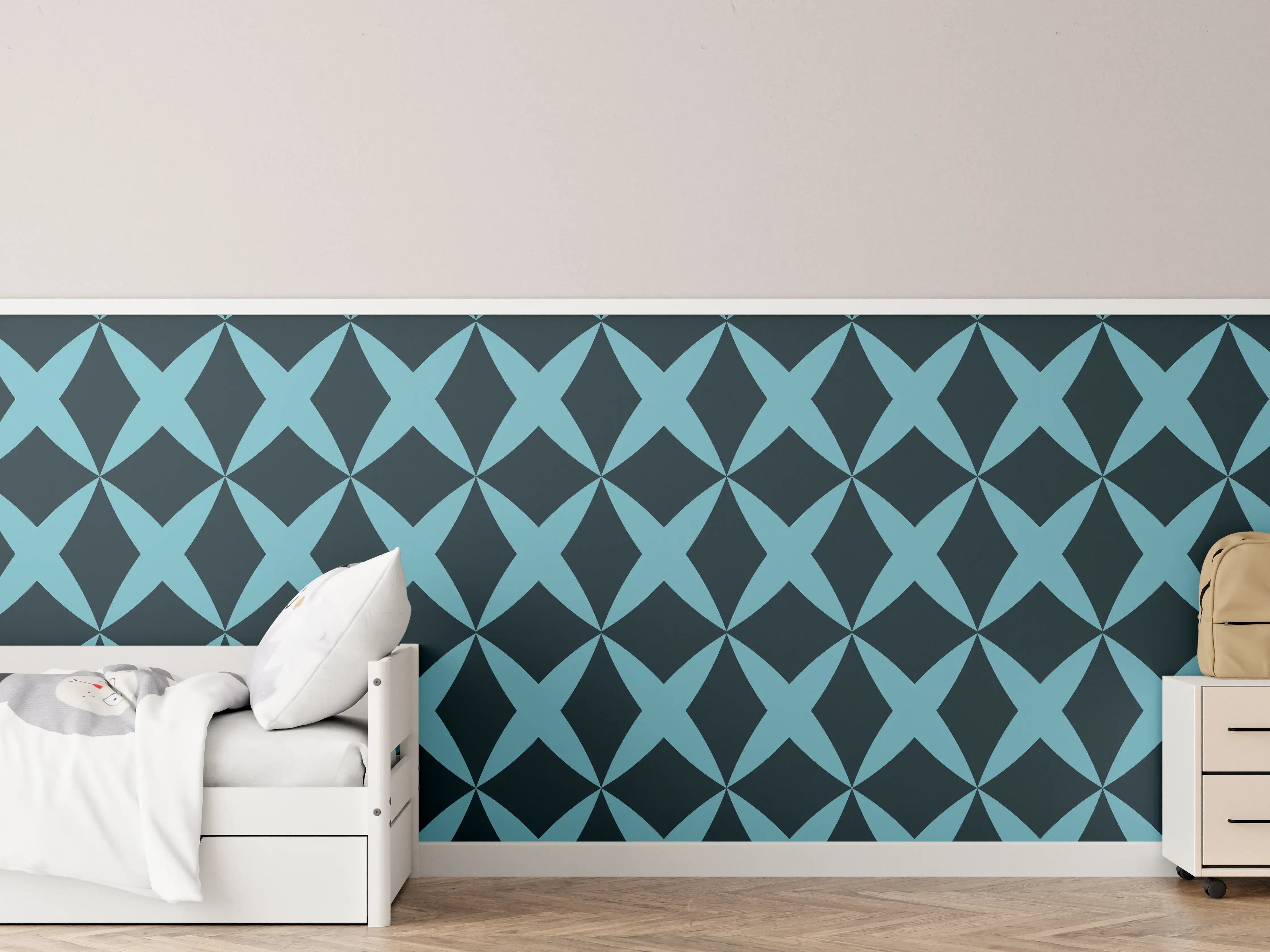 Kinderzimmer Wandgestaltung - Moderne Türkis-Graphik Muster