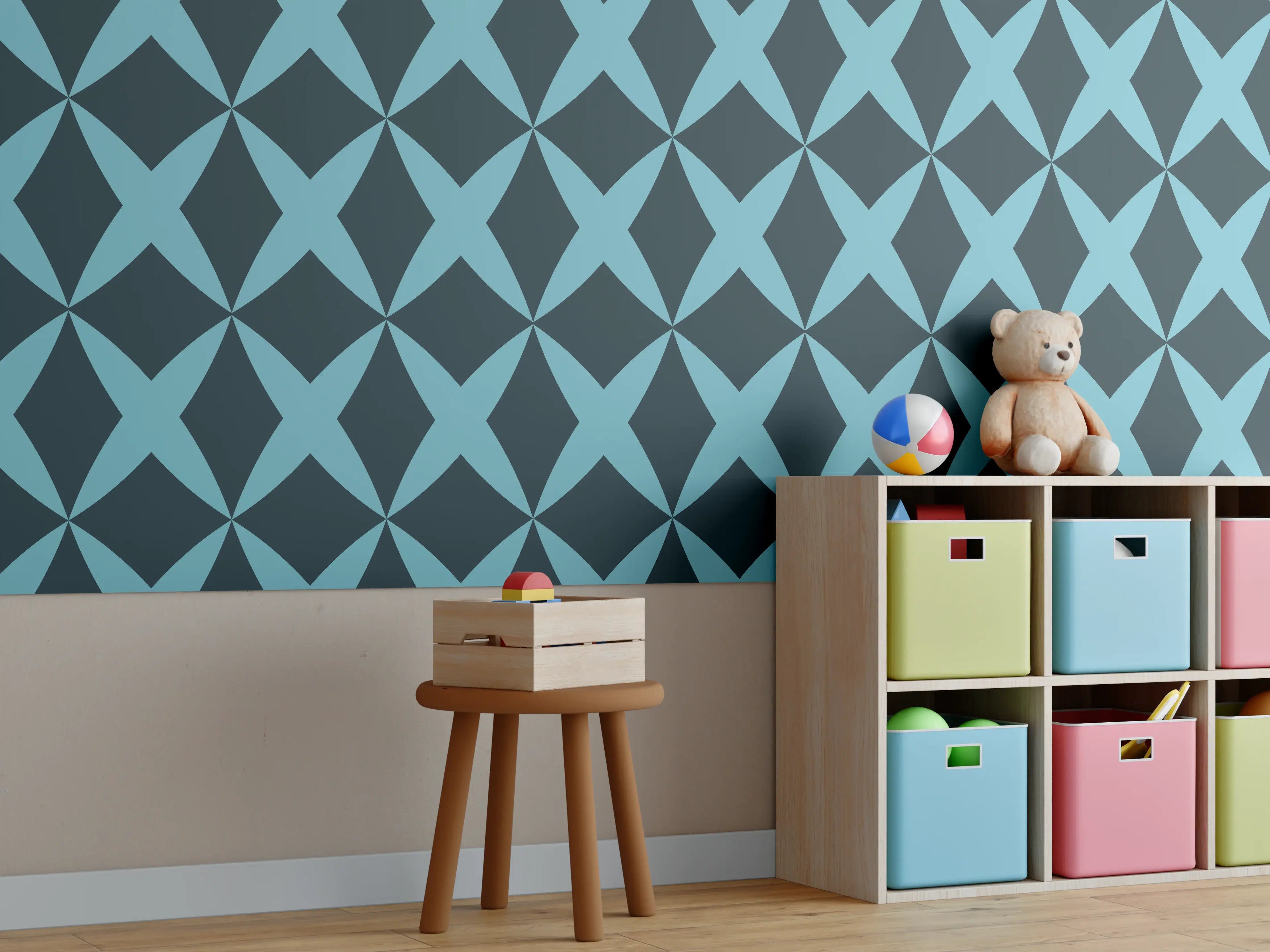 Kinderzimmer Wandgestaltung - Moderne Türkis-Graphik Muster