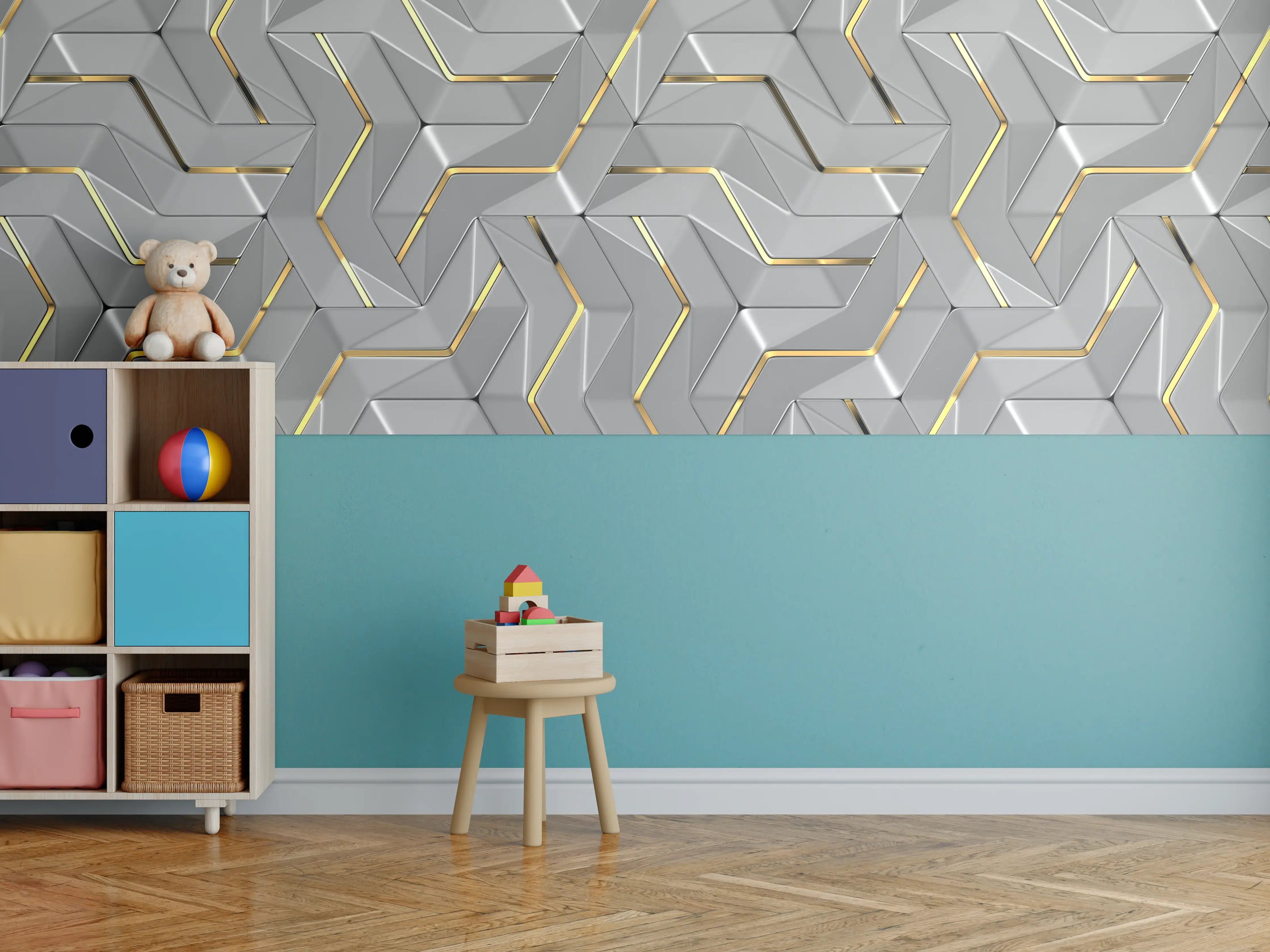 Kinderzimmer Wandgestaltung - Moderne Wandtextur - Gold Akzente