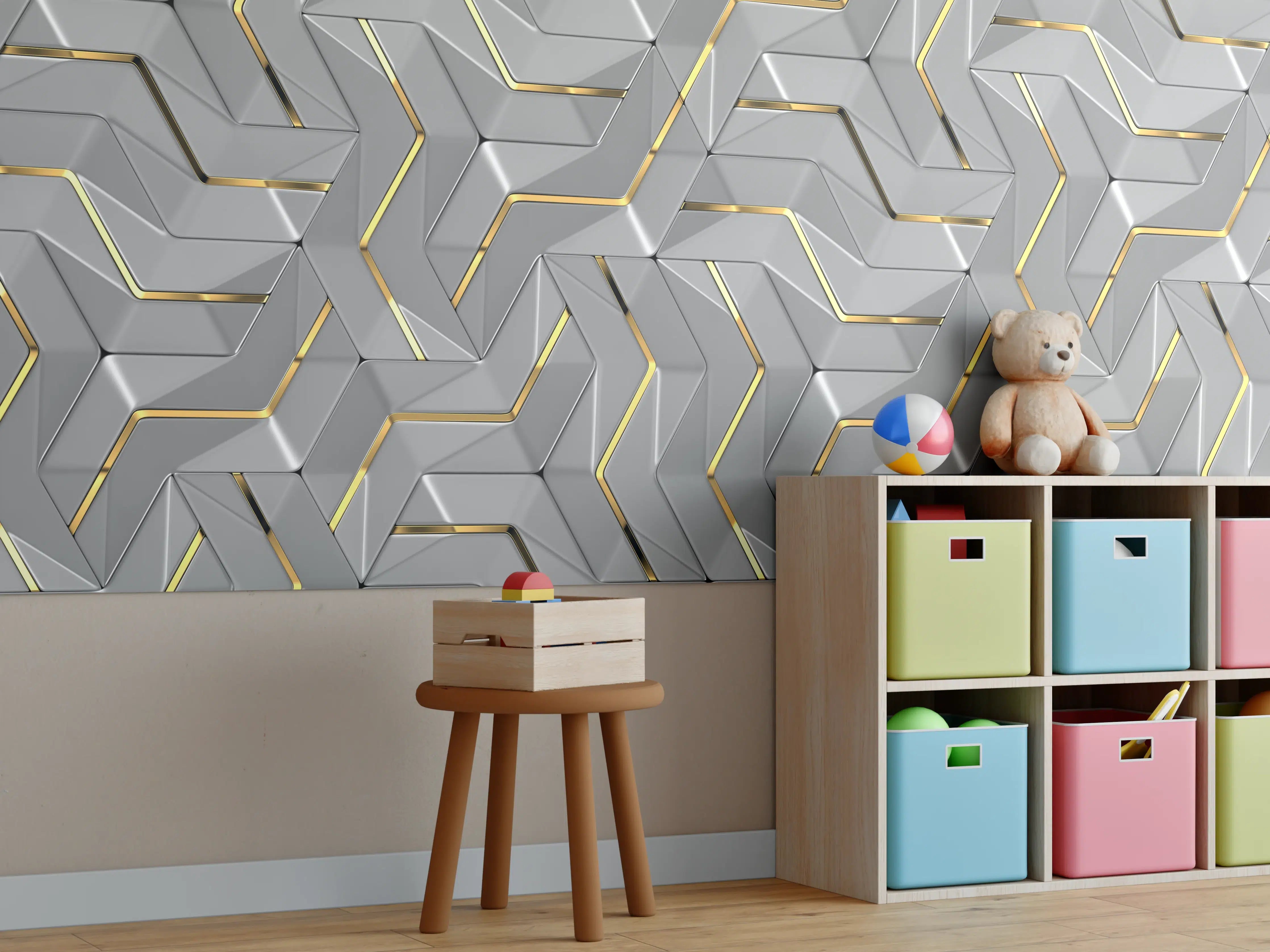 Kinderzimmer Wandgestaltung - Moderne Wandtextur - Gold Akzente