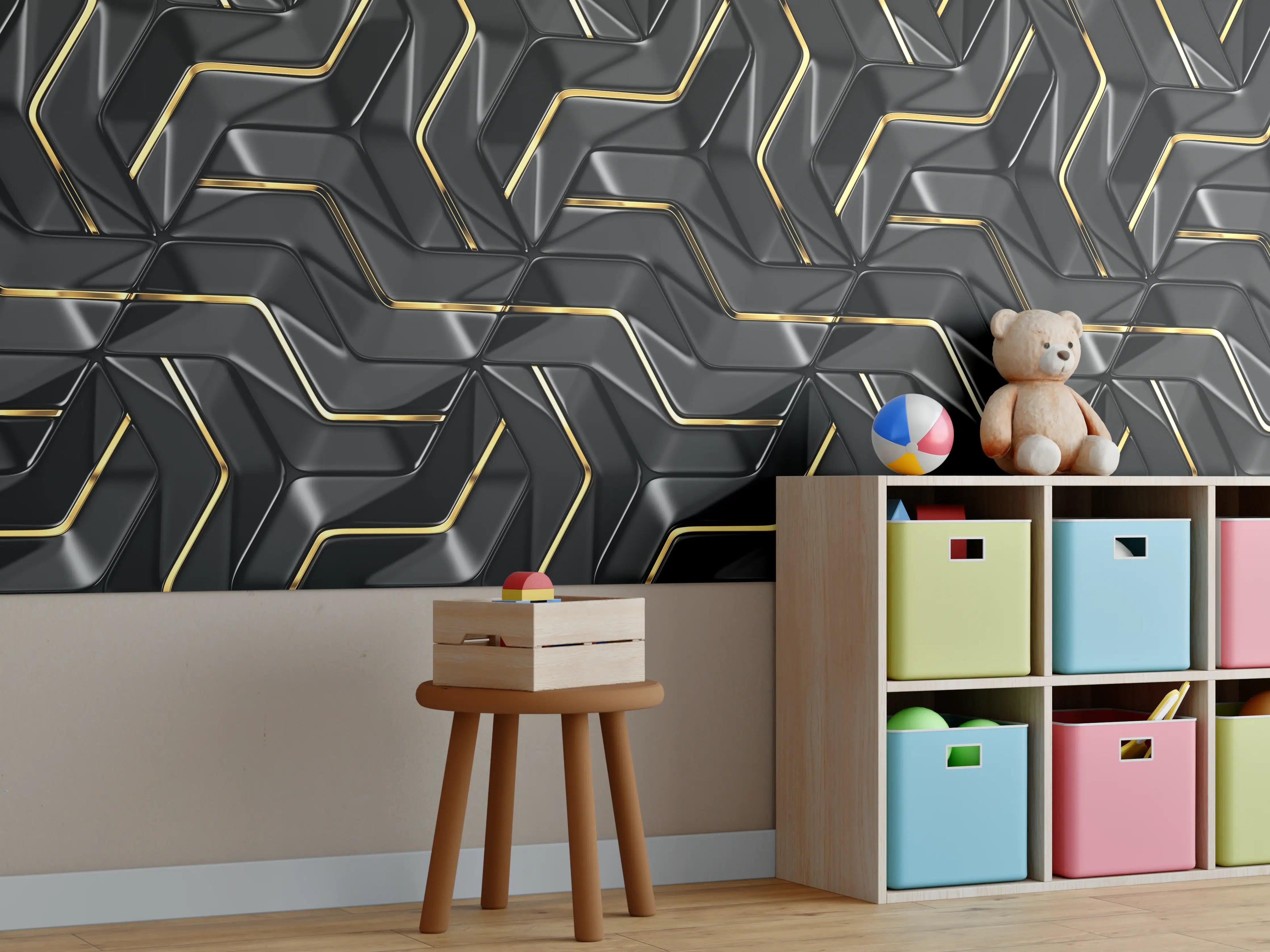 Kinderzimmer Wandgestaltung - Moderne Wandtextur - schwarz-gold