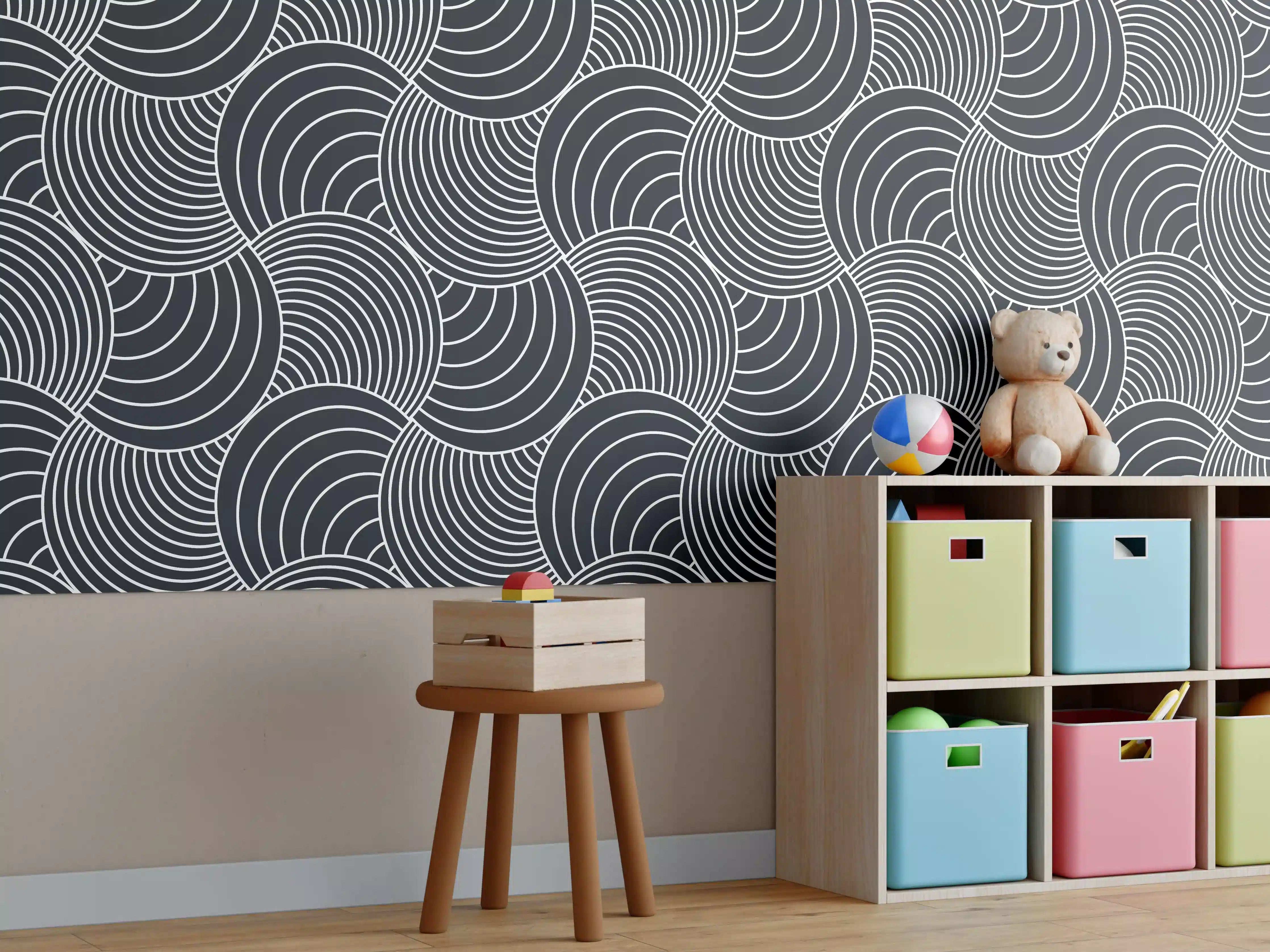 Kinderzimmer Wandgestaltung - Moderne Wasserwelle mit Grau-Details
