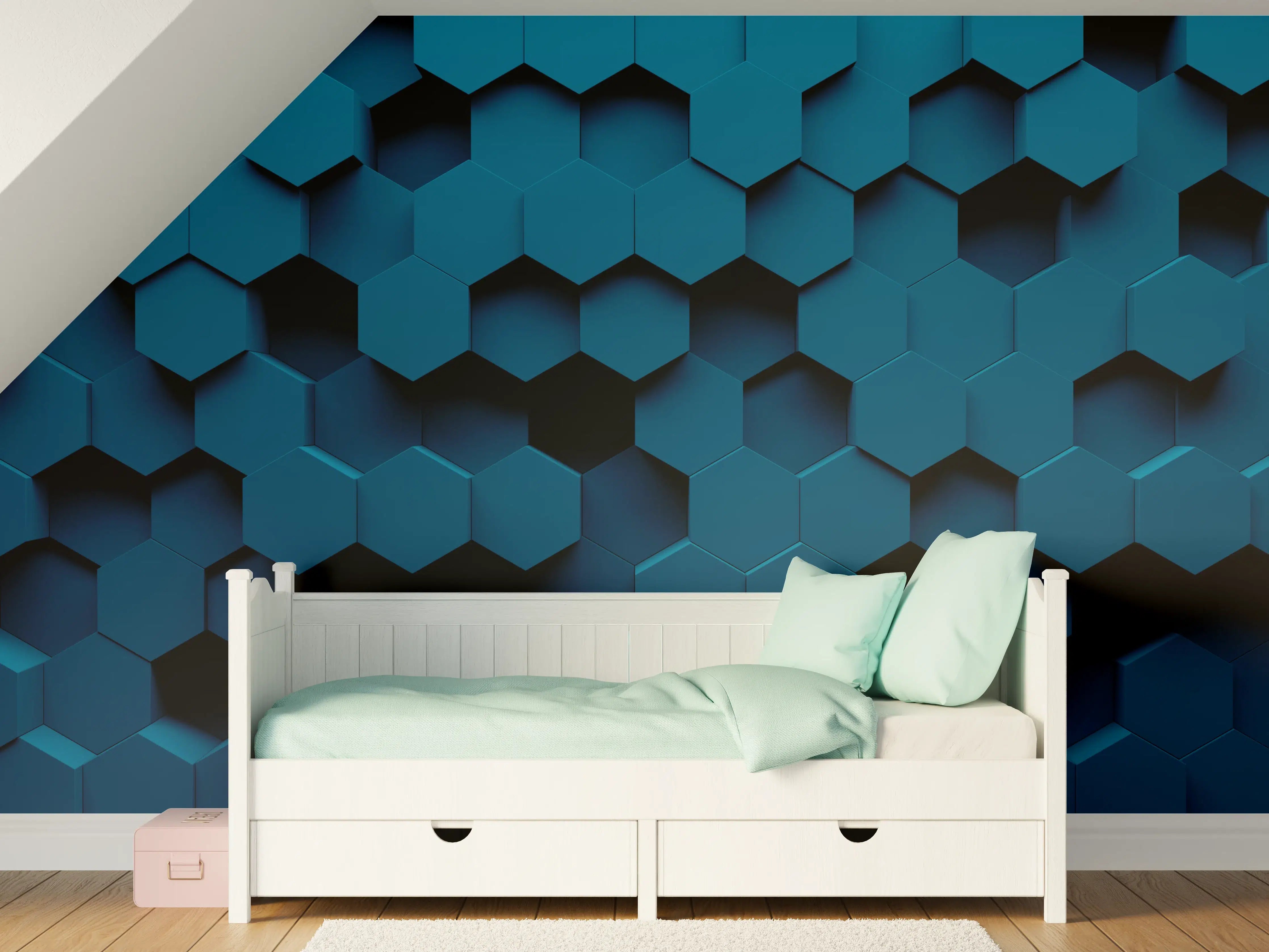 Kinderzimmer Wandgestaltung - Moderne blaue Hexagon-Wandgestaltung