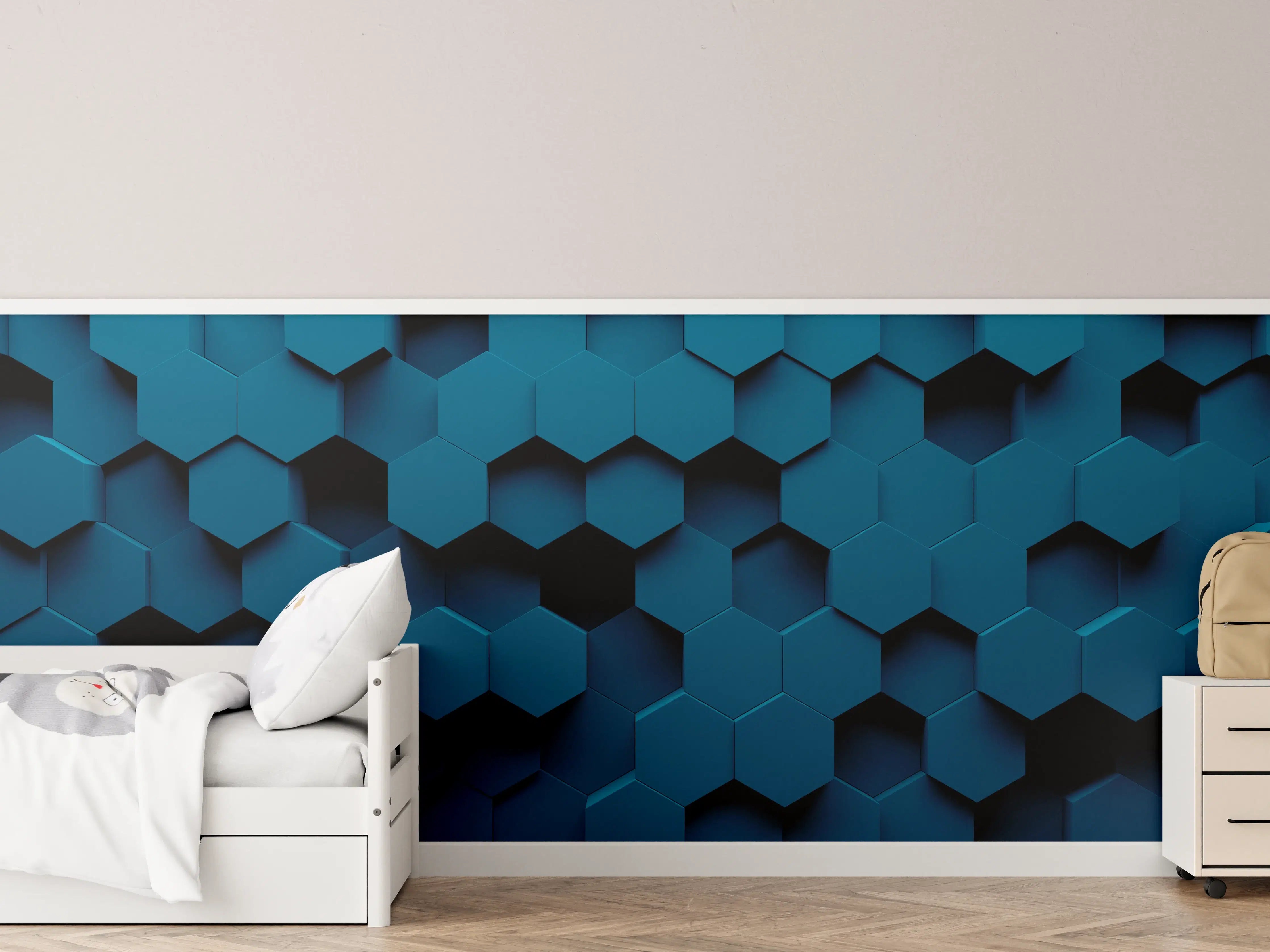 Kinderzimmer Wandgestaltung - Moderne blaue Hexagon-Wandgestaltung