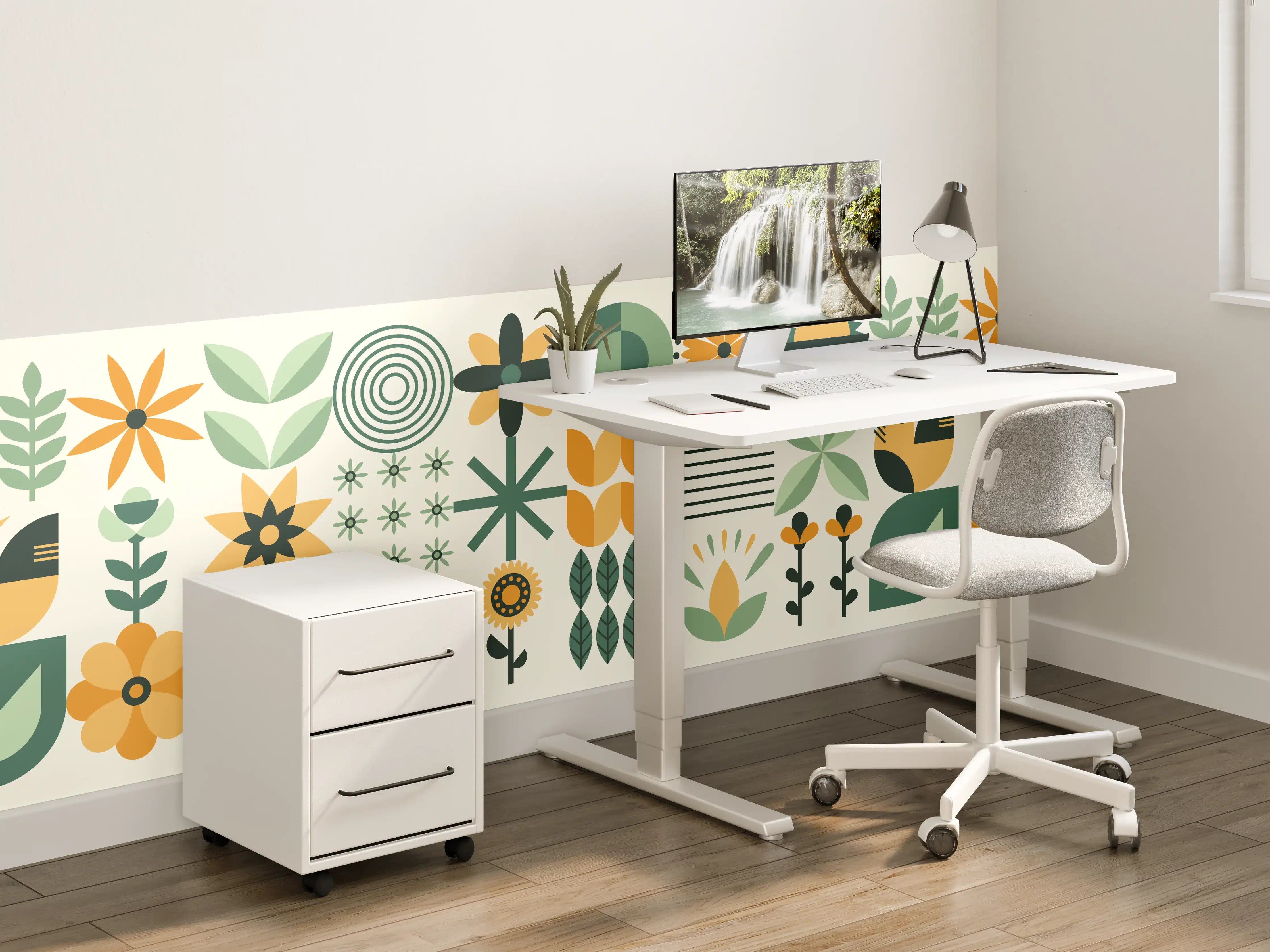 Kinderzimmer Wandgestaltung - Moderne geometrische Muster in Grün und Orange