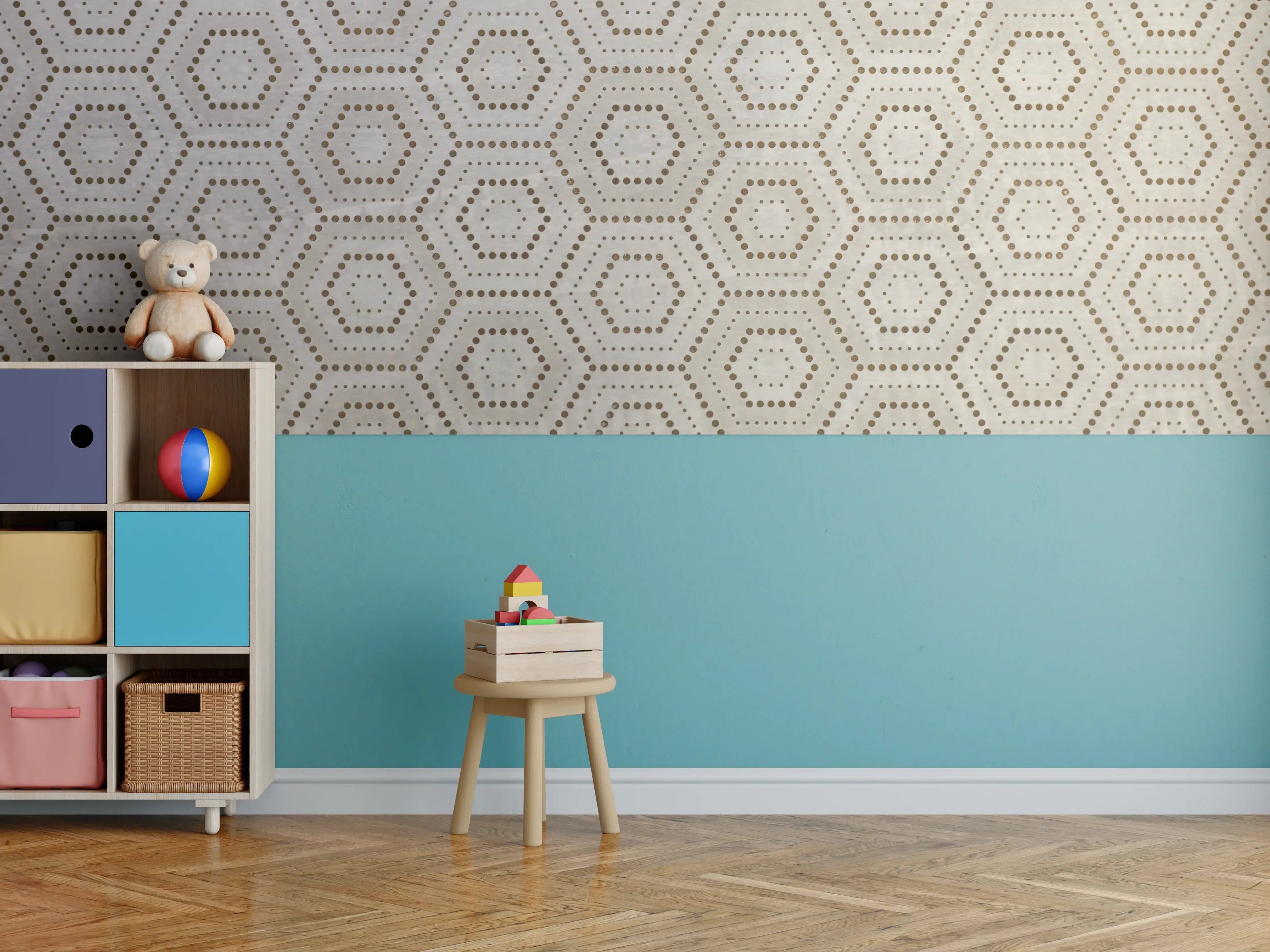 Kinderzimmer Wandgestaltung - Moderne geometrische Wandgestaltung mit neutralen Tönen