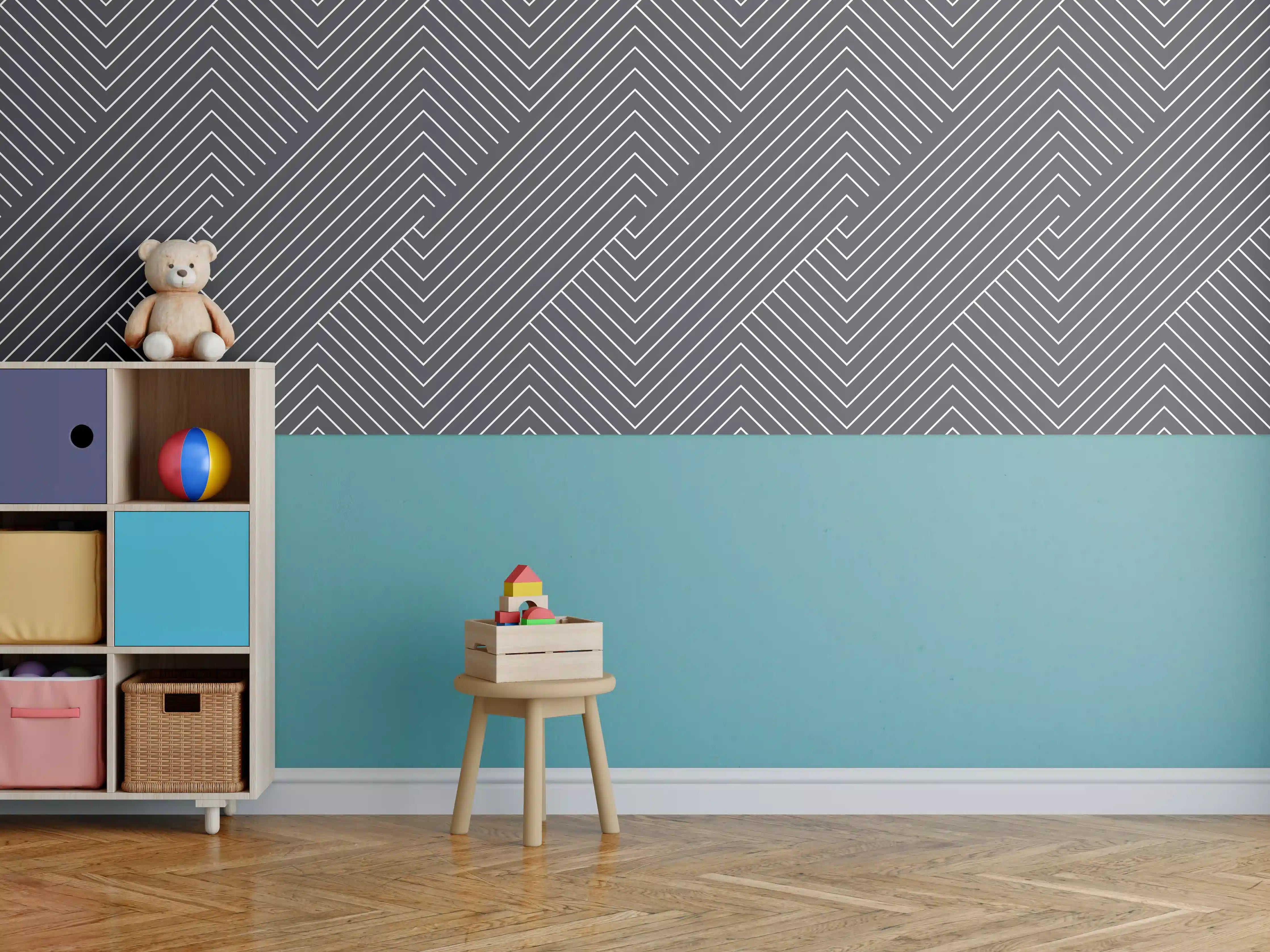 Kinderzimmer Wandgestaltung - Moderne graue Geometrie
