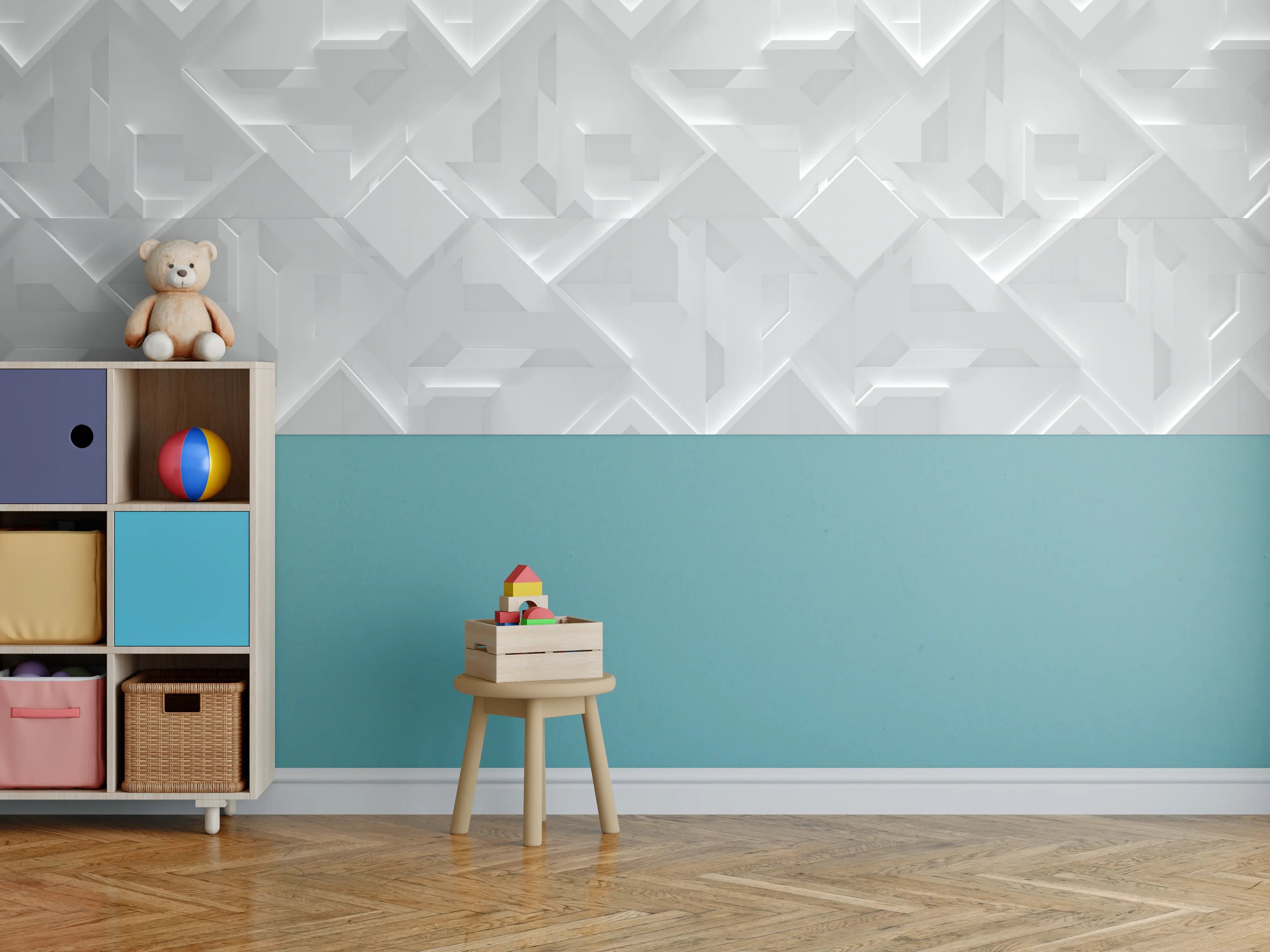 Kinderzimmer Wandgestaltung - Moderne graue Wandstruktur mit dreidimensionalem Effekt