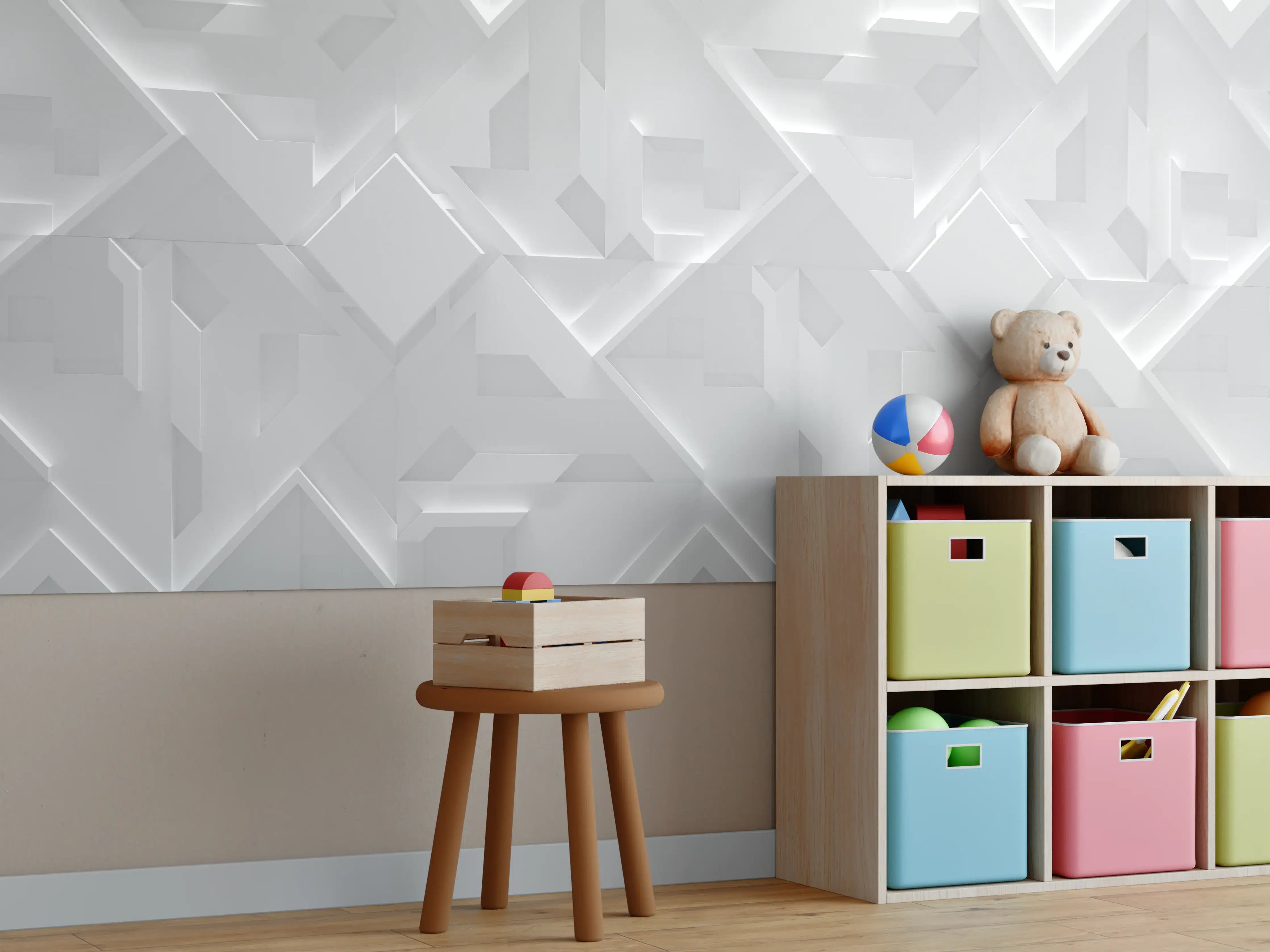 Kinderzimmer Wandgestaltung - Moderne graue Wandstruktur mit dreidimensionalem Effekt