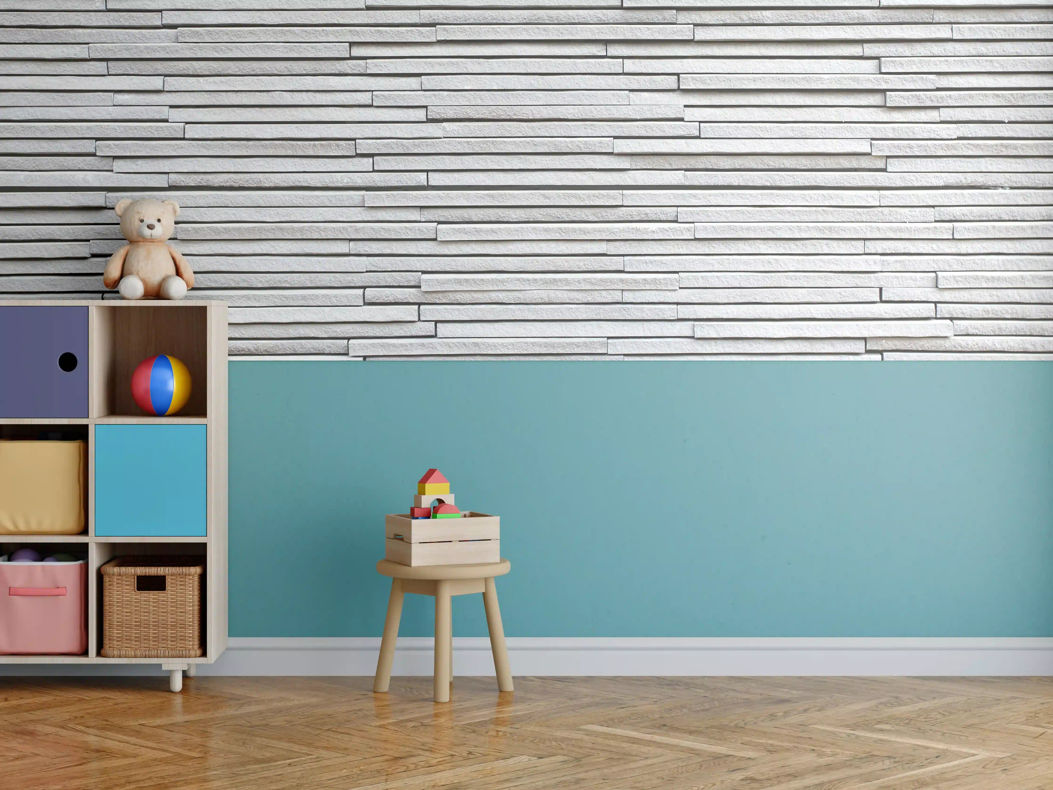 Kinderzimmer Wandgestaltung - Moderne helle Steinwand
