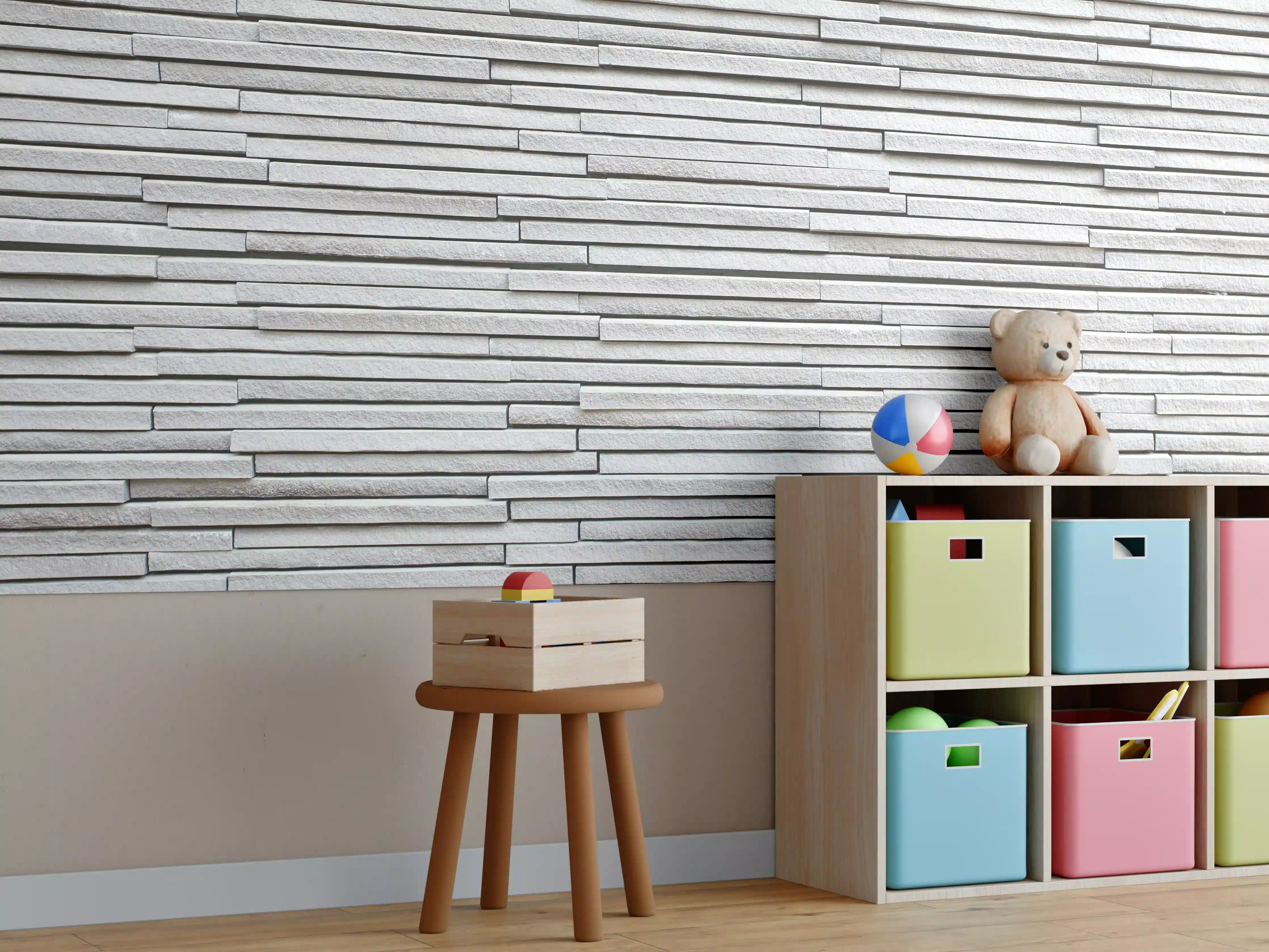 Kinderzimmer Wandgestaltung - Moderne helle Steinwand