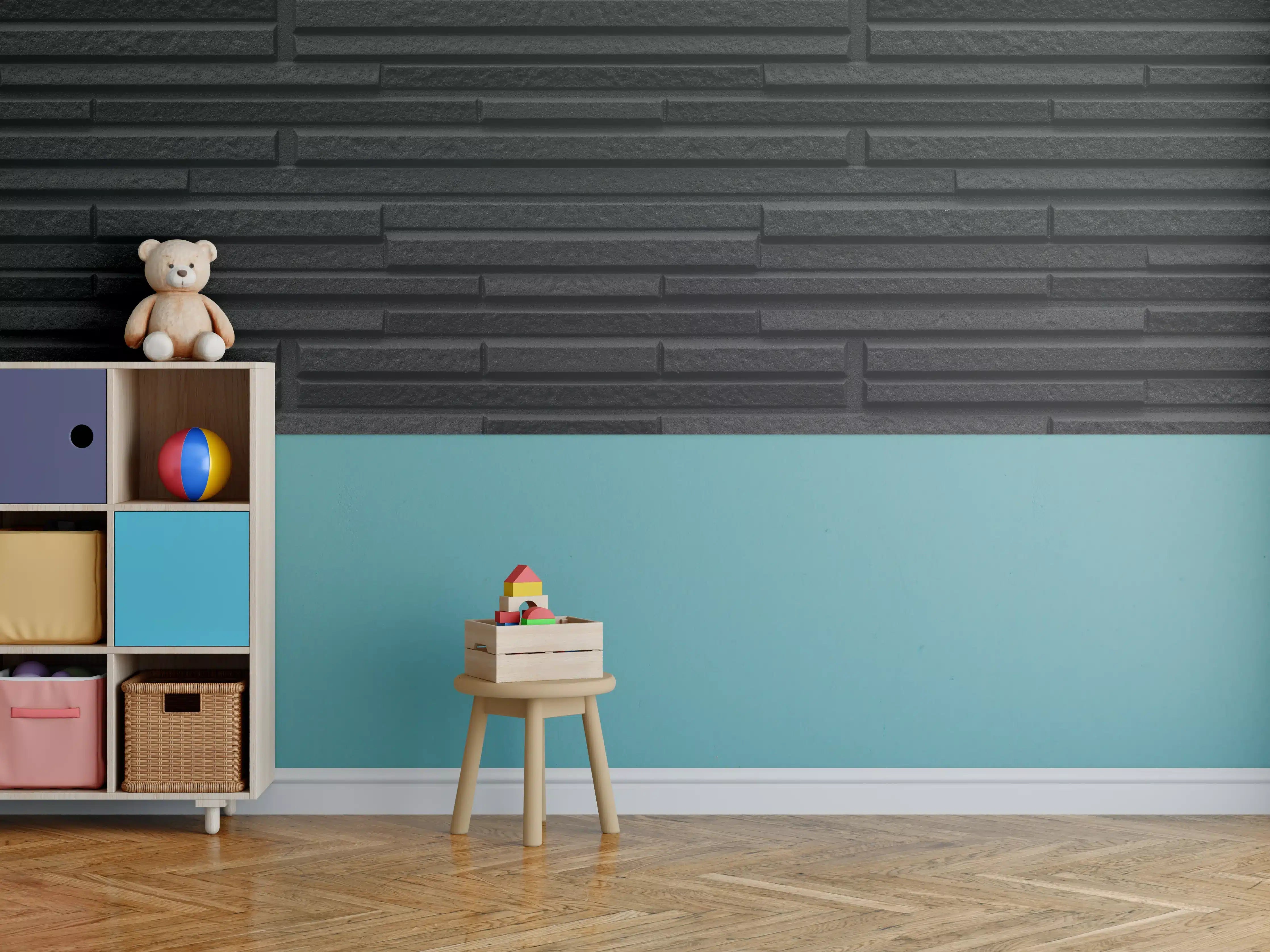 Kinderzimmer Wandgestaltung - Moderne schwarze Steindwand