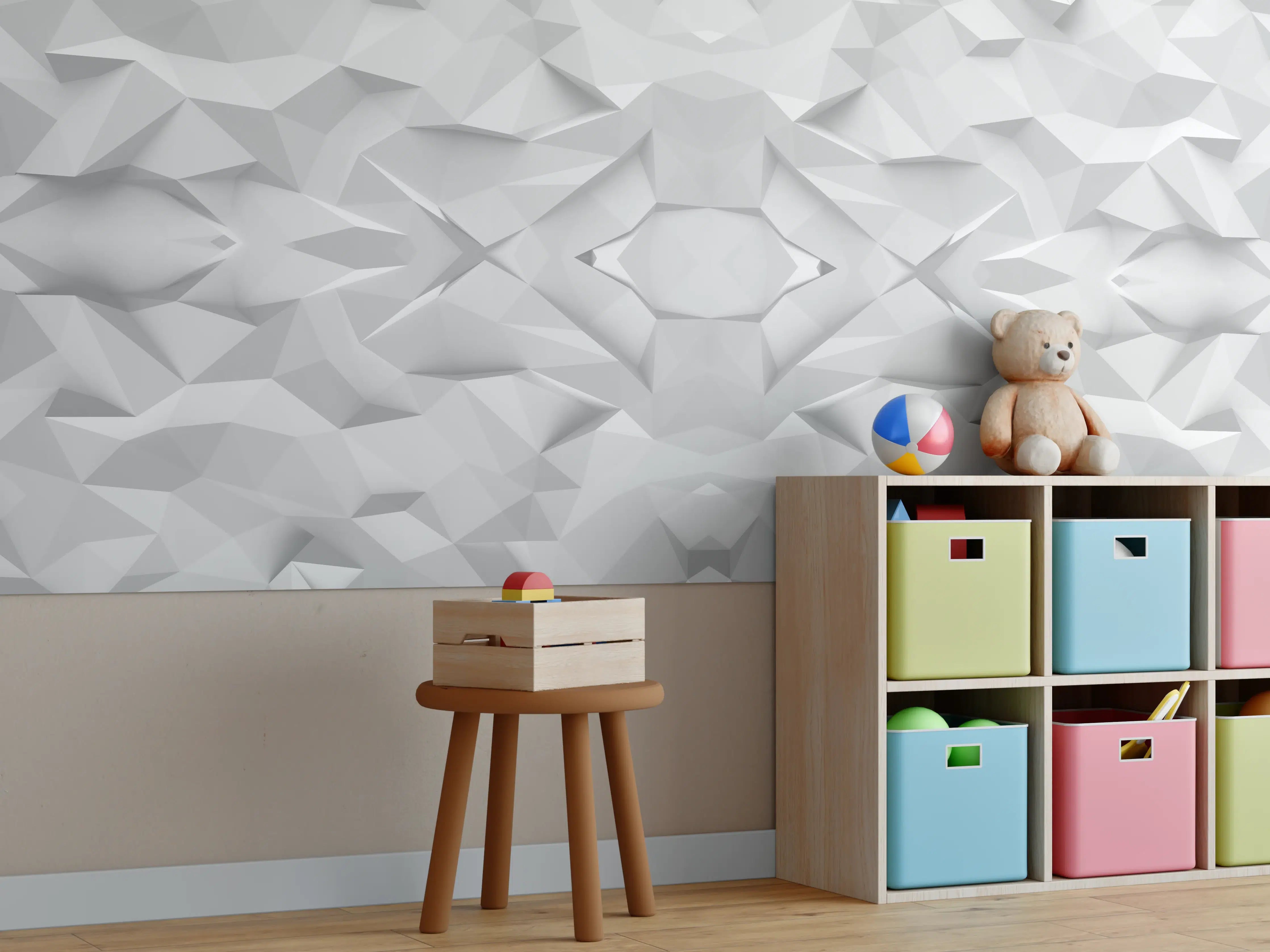 Kinderzimmer Wandgestaltung - Moderne weiße 3D-Wandgestaltung