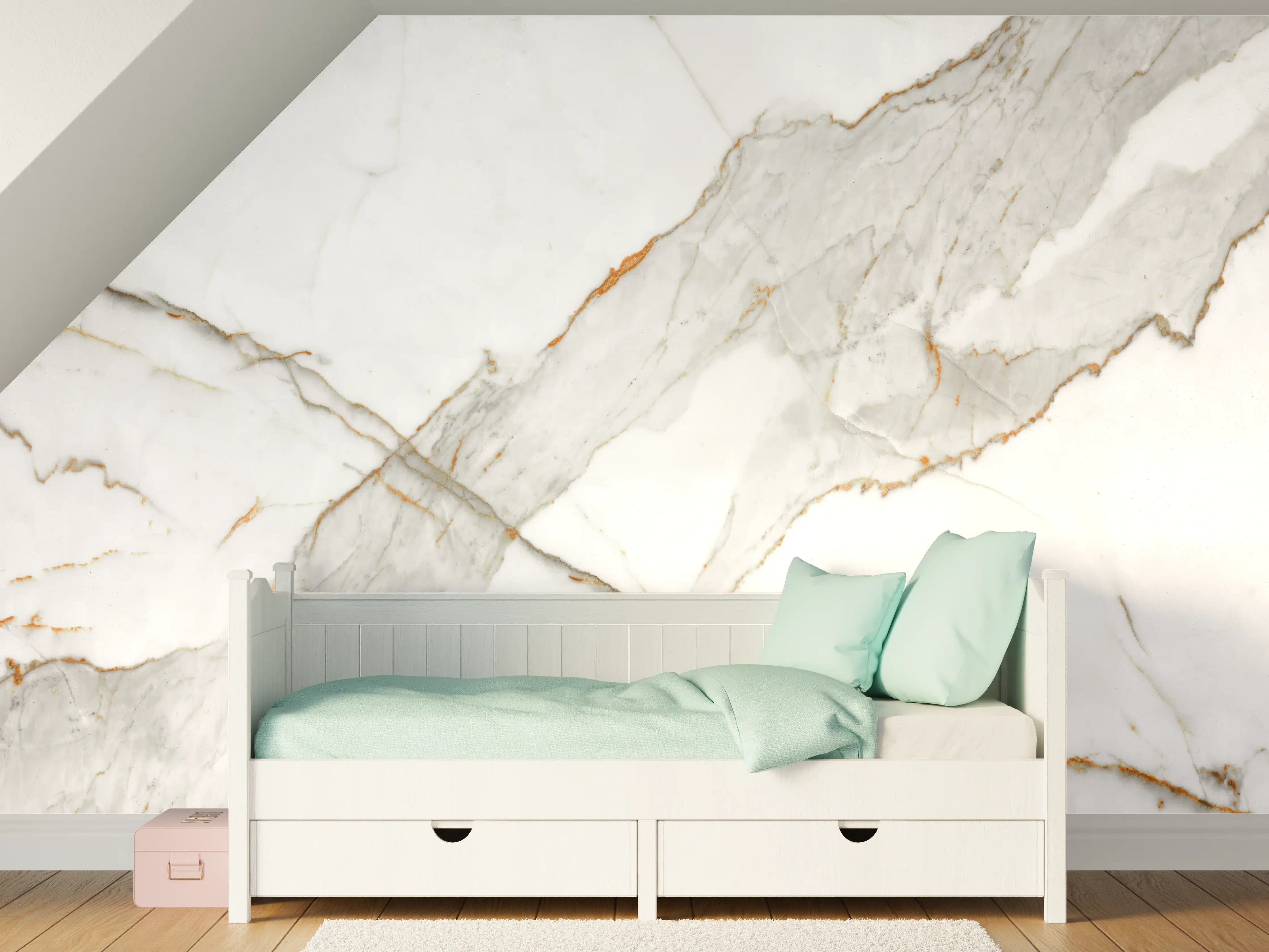 Kinderzimmer Wandgestaltung - Moderner Weiß-Grauer Marmor