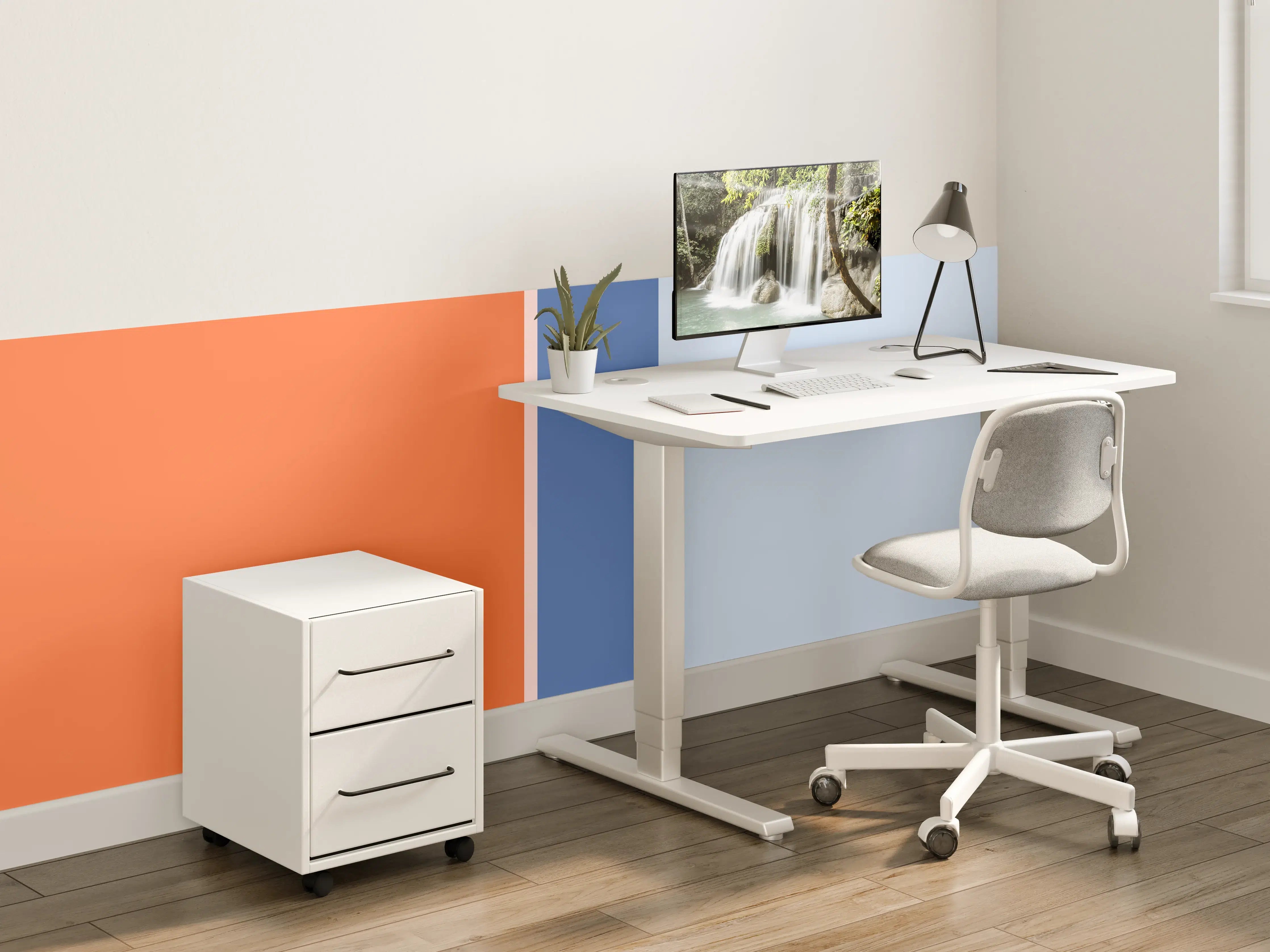 Kinderzimmer Wandgestaltung - Moderner blauer Farbverlauf mit Orange Akzent