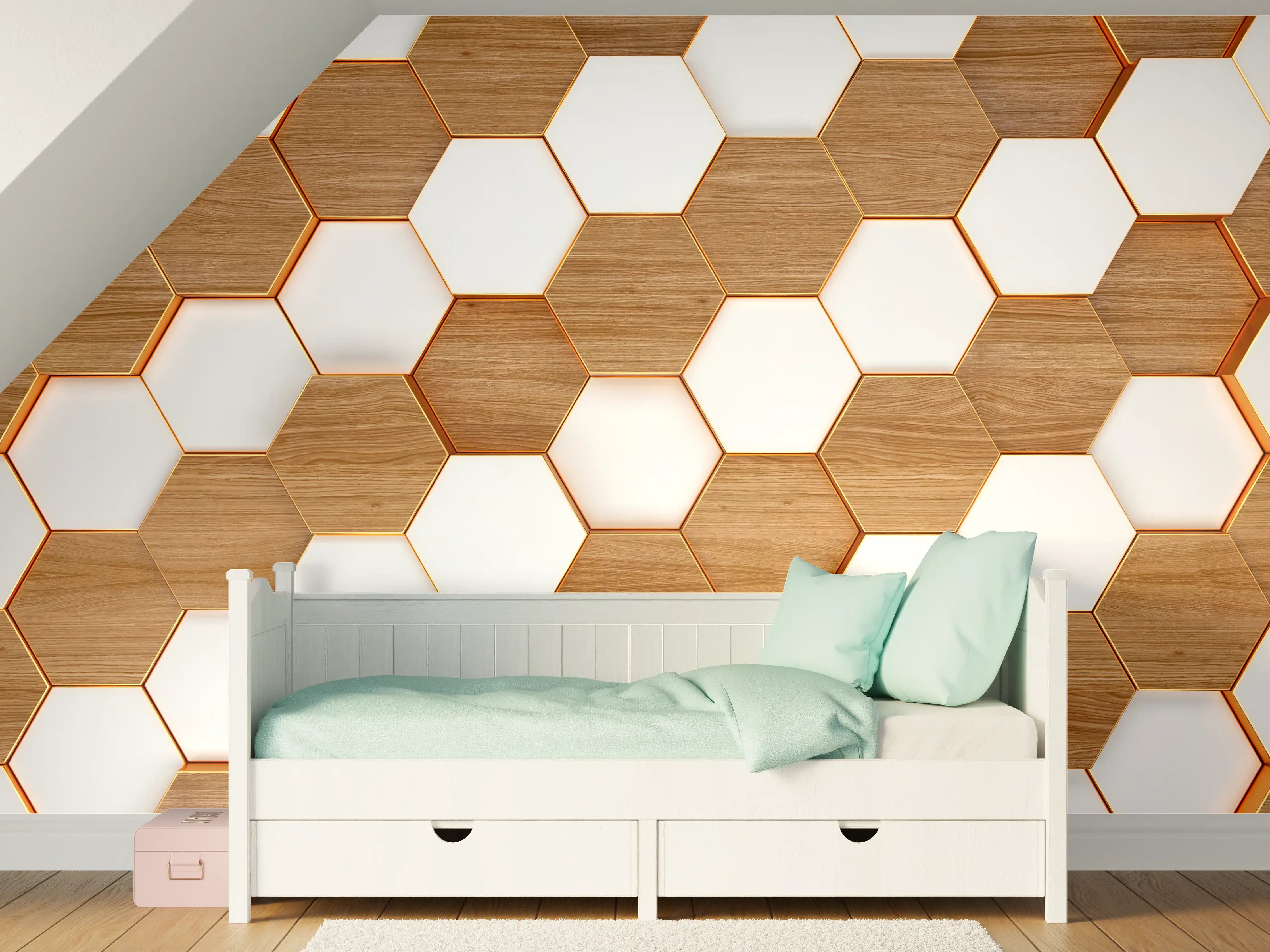 Kinderzimmer Wandgestaltung - Modernes Hexagon Muster Weiß