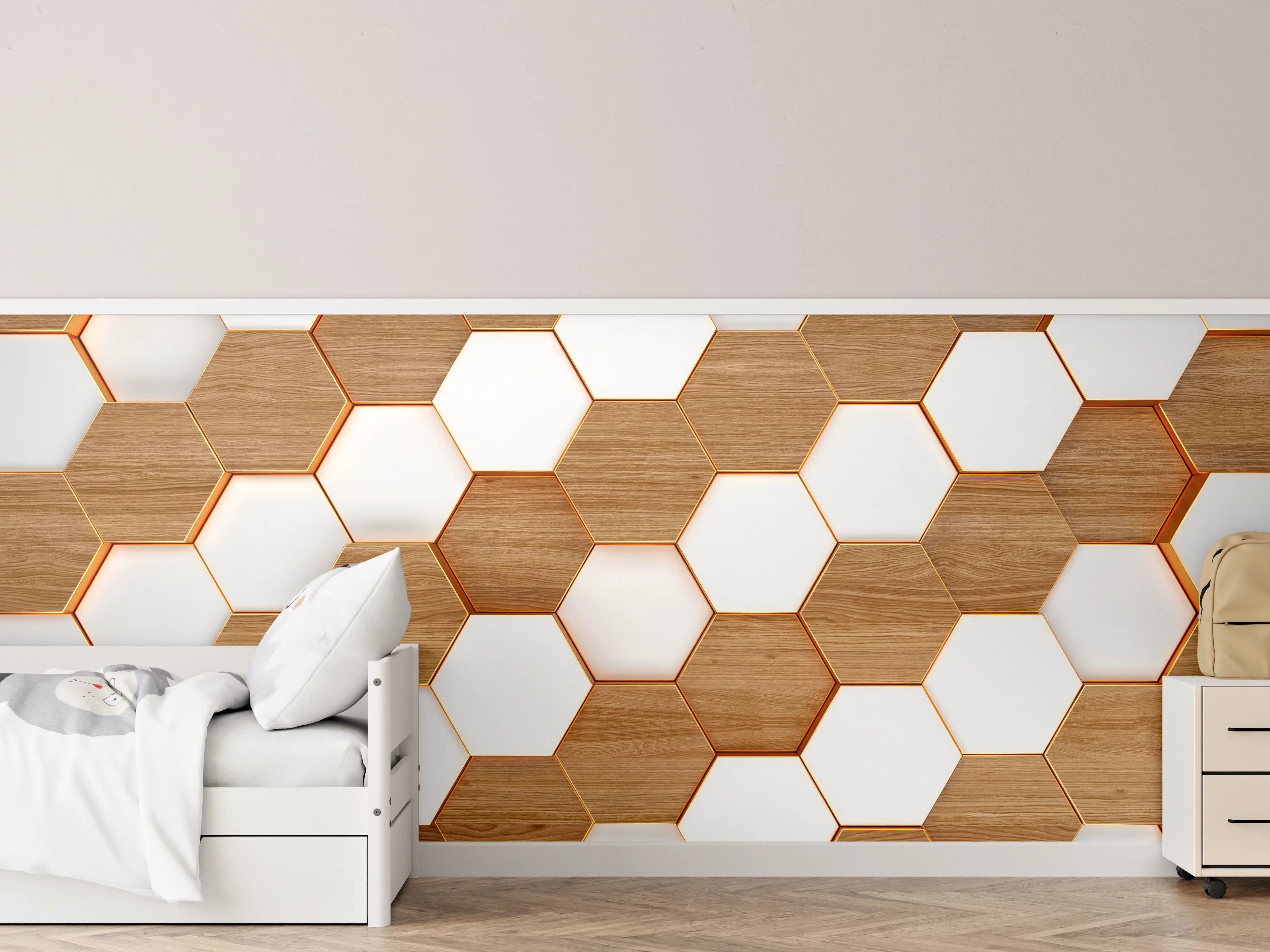 Kinderzimmer Wandgestaltung - Modernes Hexagon Muster Weiß
