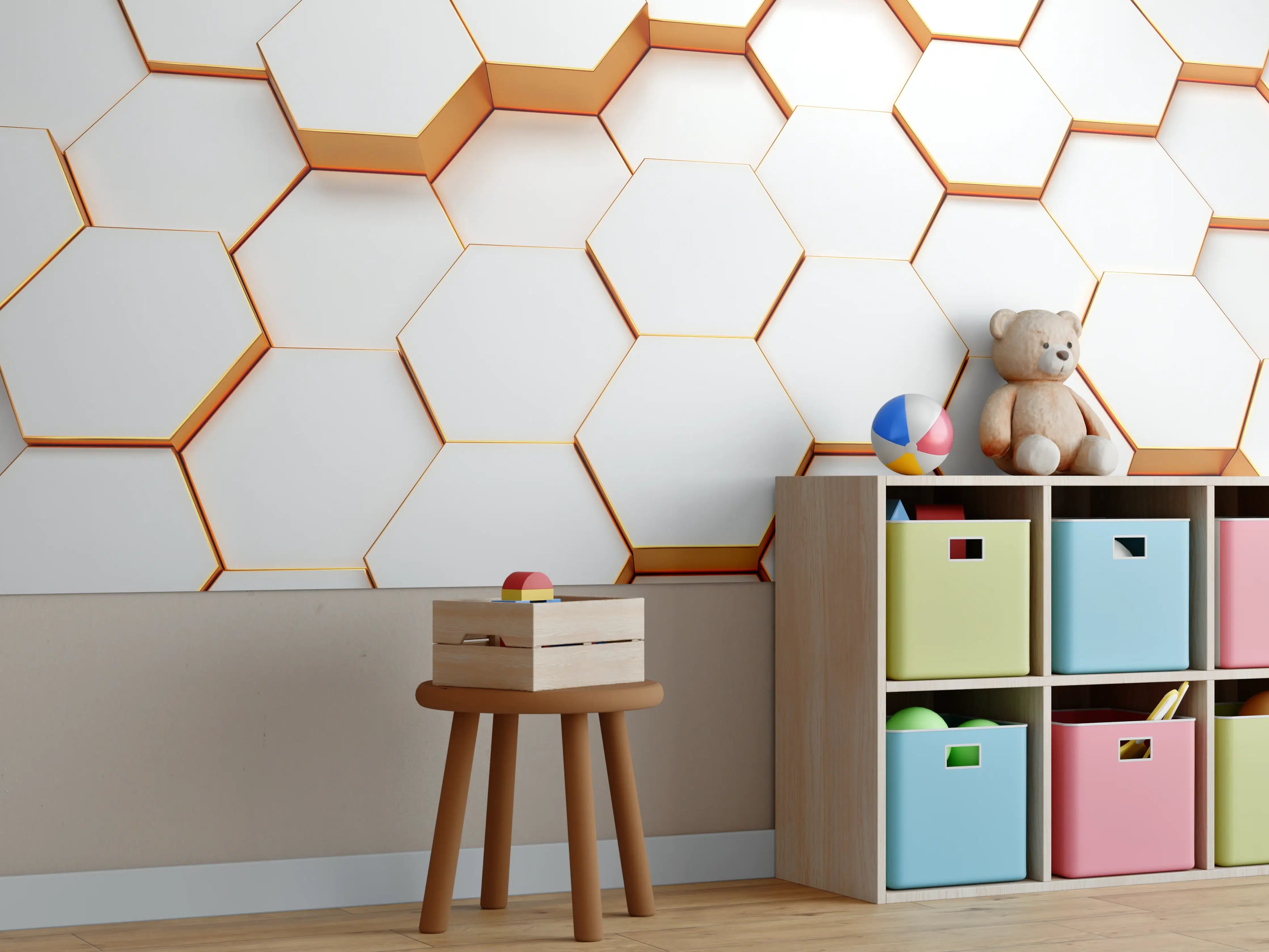 Kinderzimmer Wandgestaltung - Modernes Sechseck Muster
