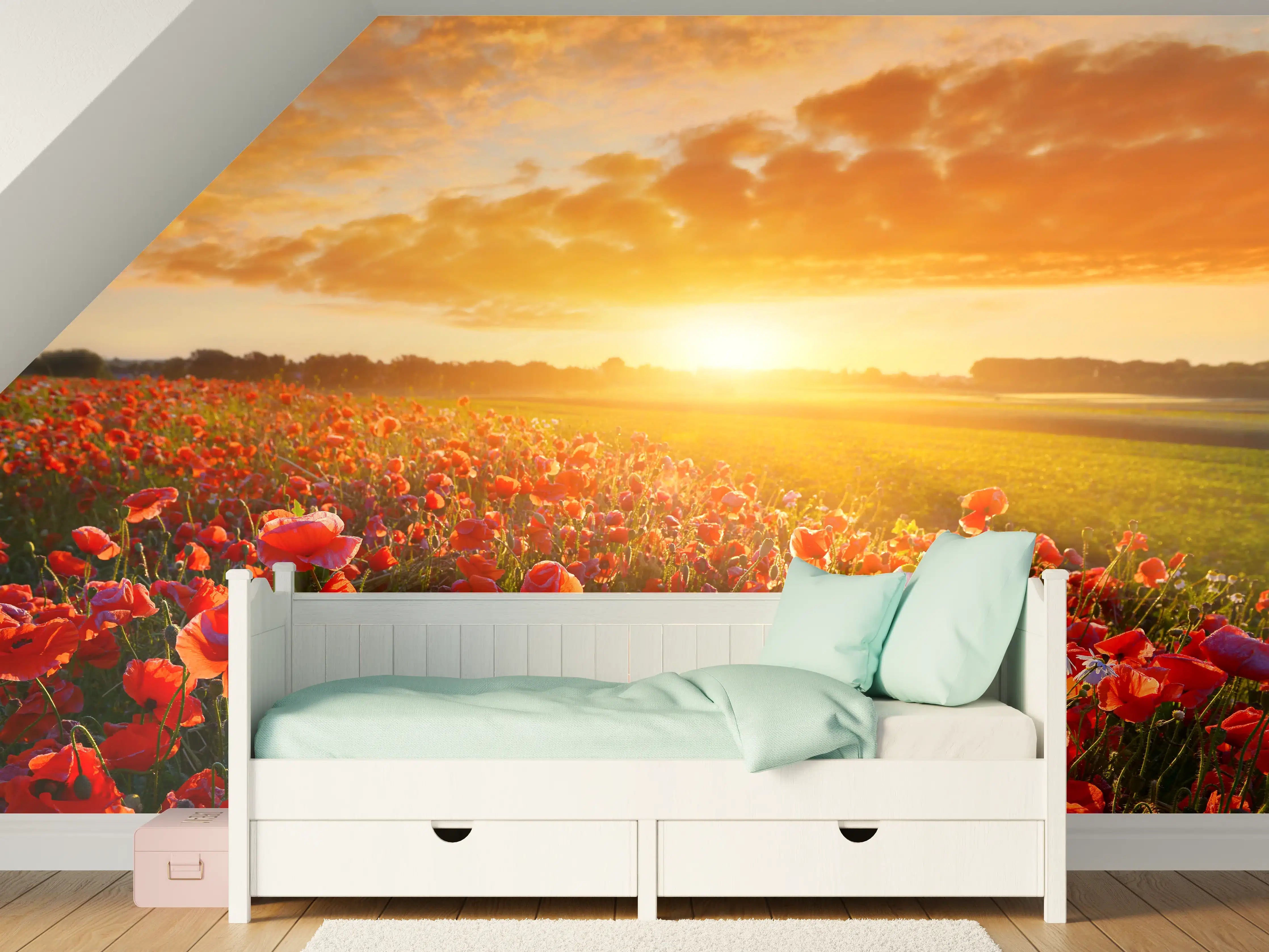 Kinderzimmer Wandgestaltung - Mohnblüten bei Sonnenaufgang in Kassel