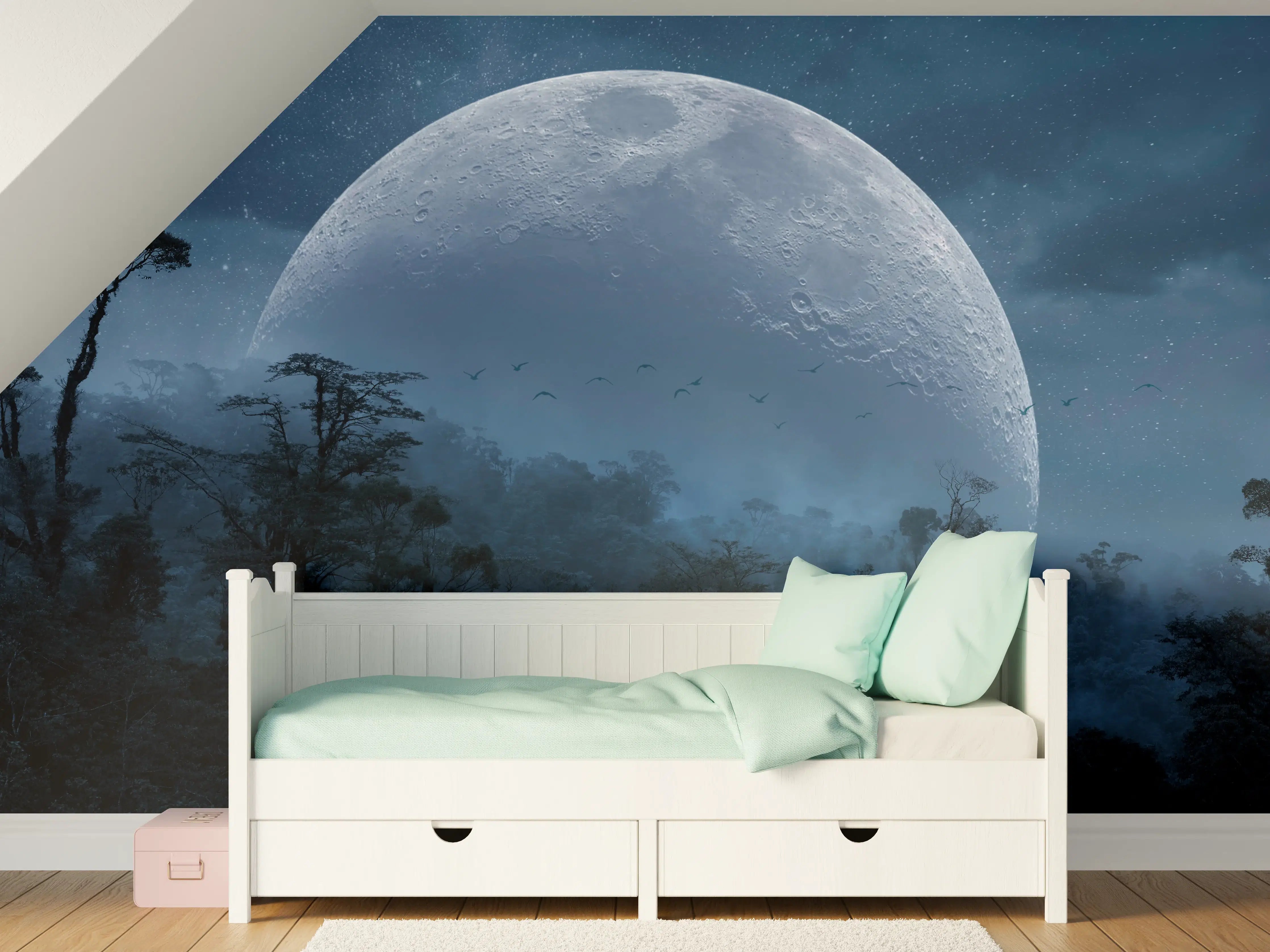 Kinderzimmer Wandgestaltung - Mondlicht Dschungel Panorama