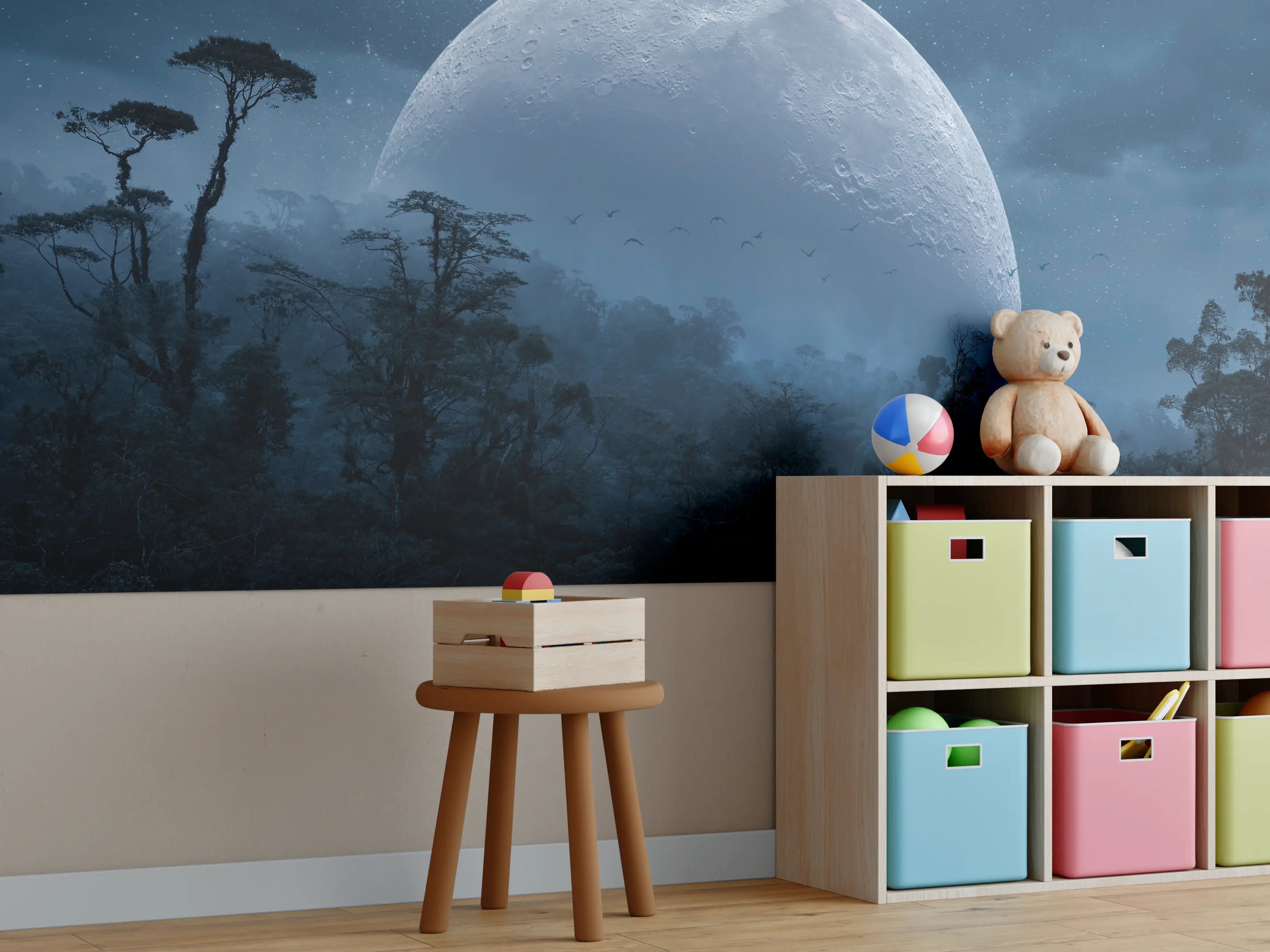 Kinderzimmer Wandgestaltung - Mondlicht Dschungel Panorama
