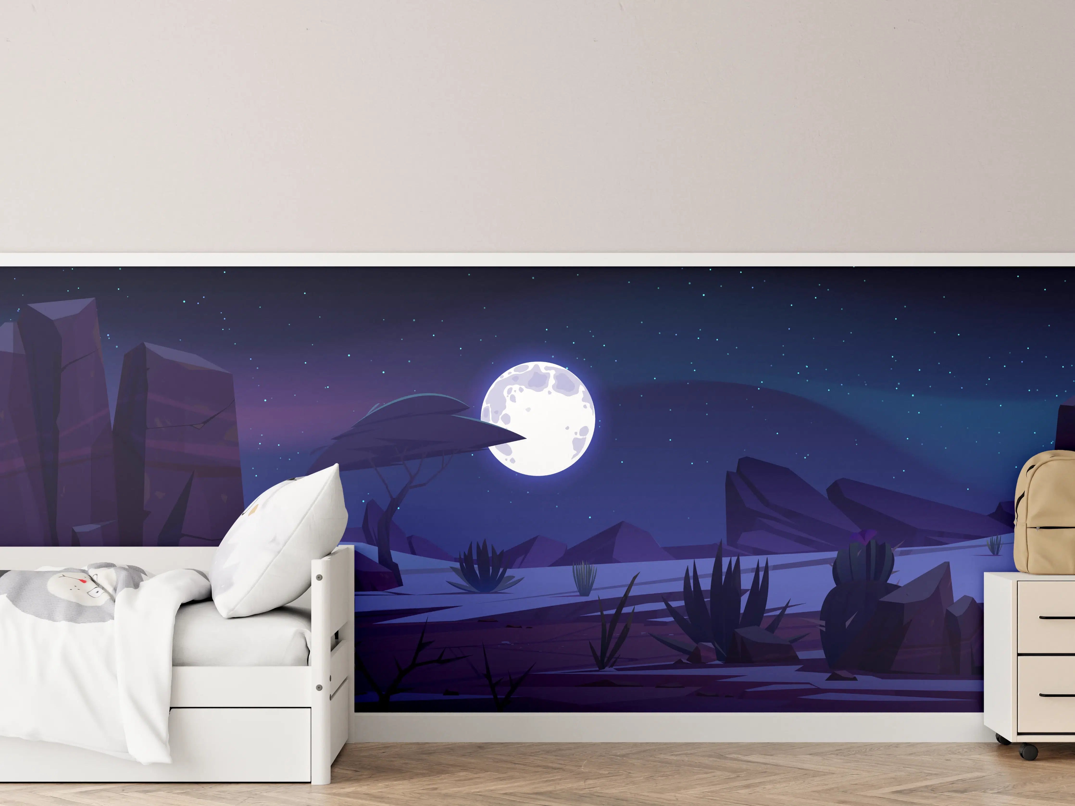 Kinderzimmer Wandgestaltung - Mondnacht in der Wüstenlandschaft