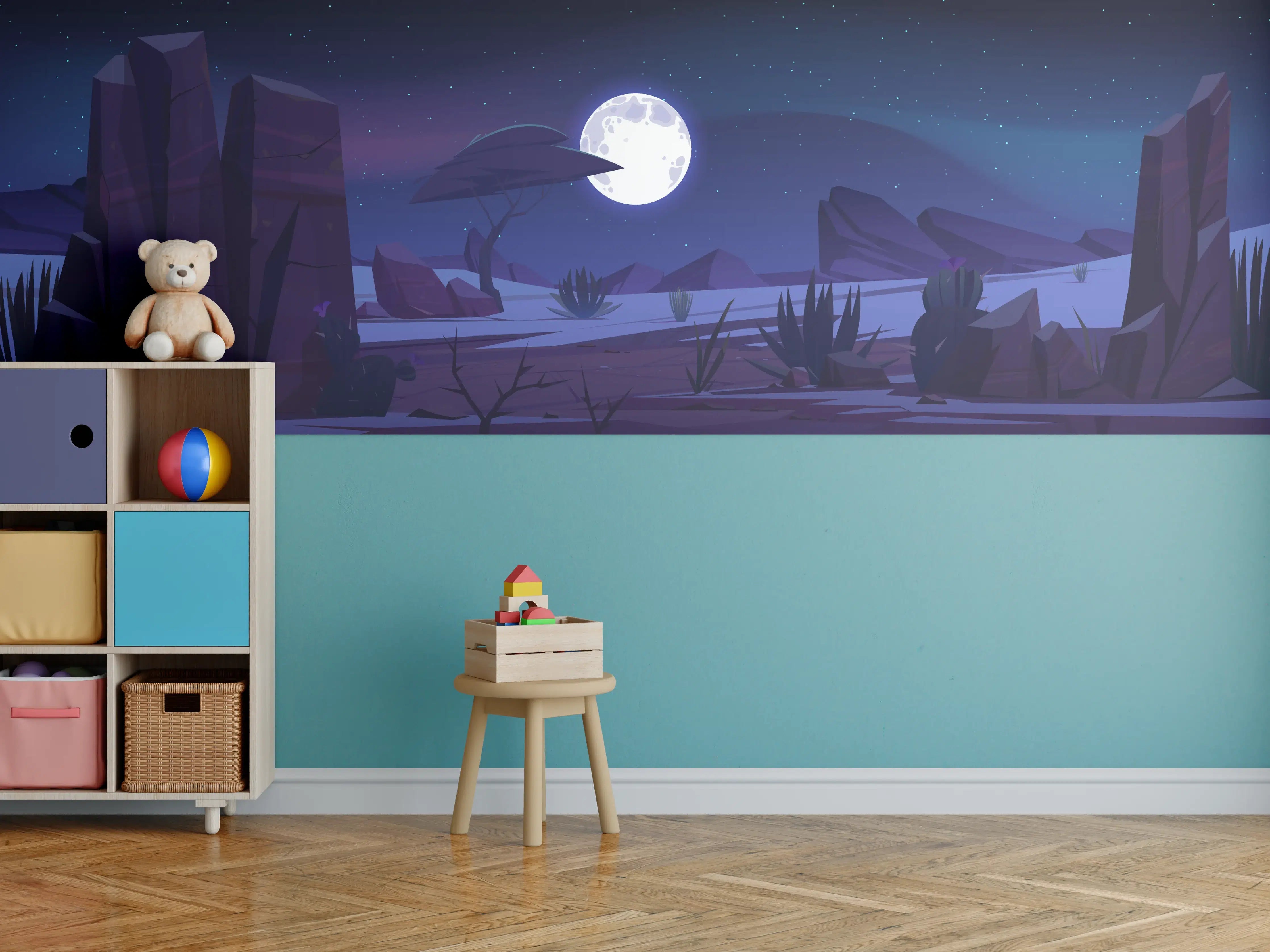 Kinderzimmer Wandgestaltung - Mondnacht in der Wüstenlandschaft