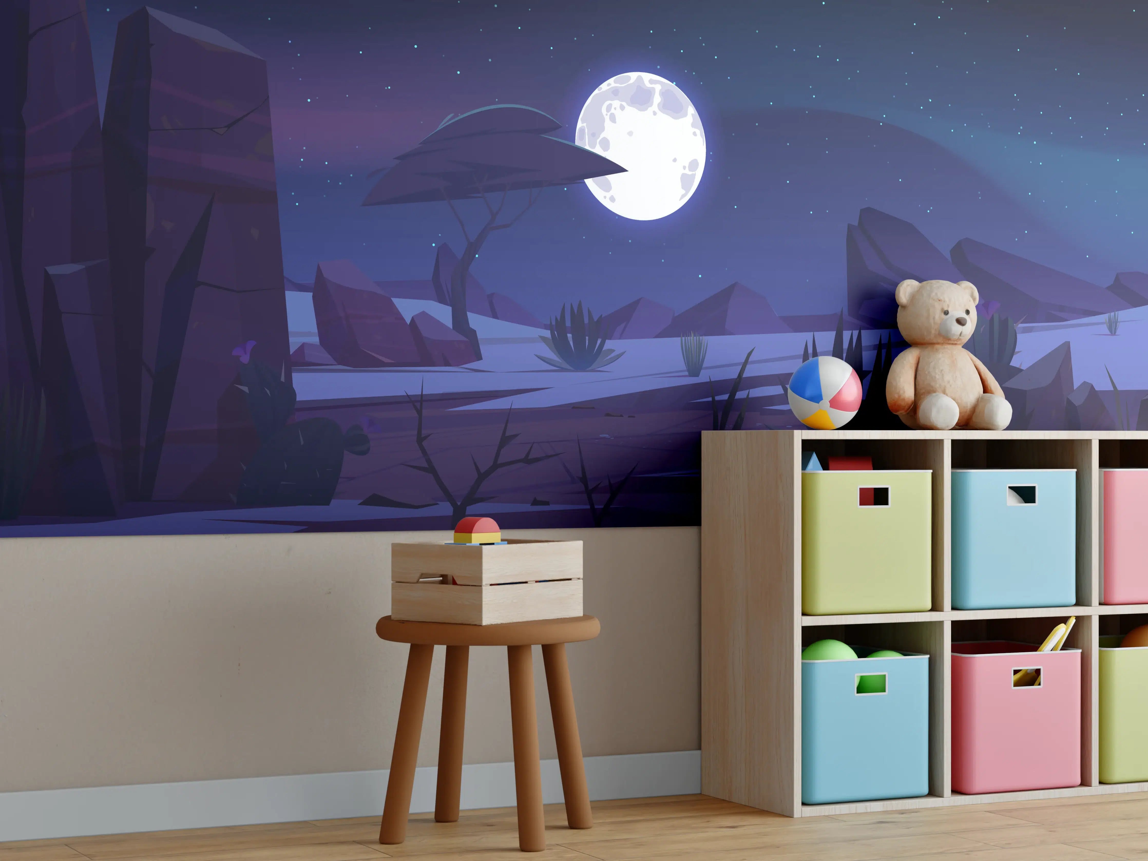 Kinderzimmer Wandgestaltung - Mondnacht in der Wüstenlandschaft