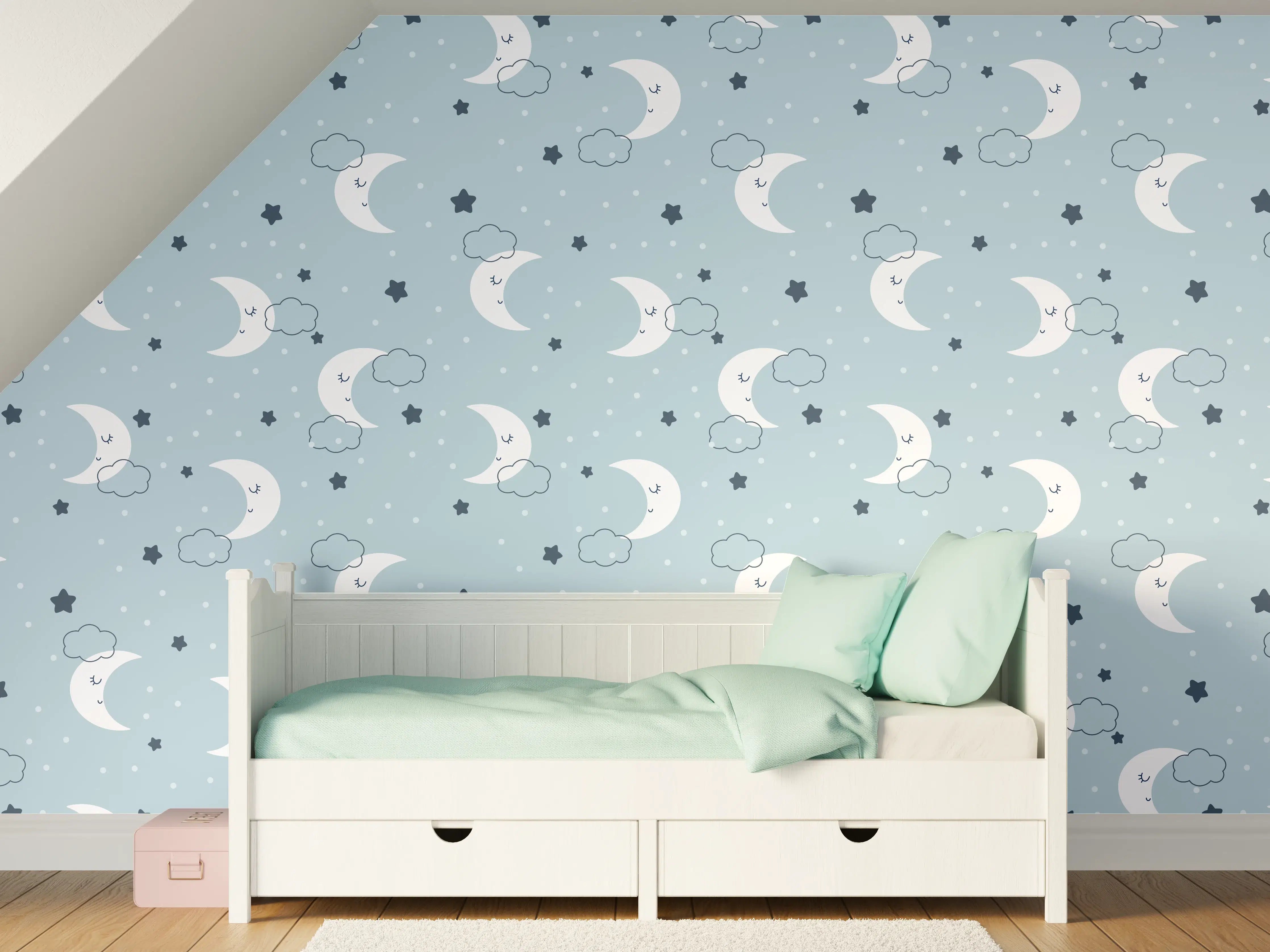 Kinderzimmer Wandgestaltung - Mondnächte mit Sternen und Wolken