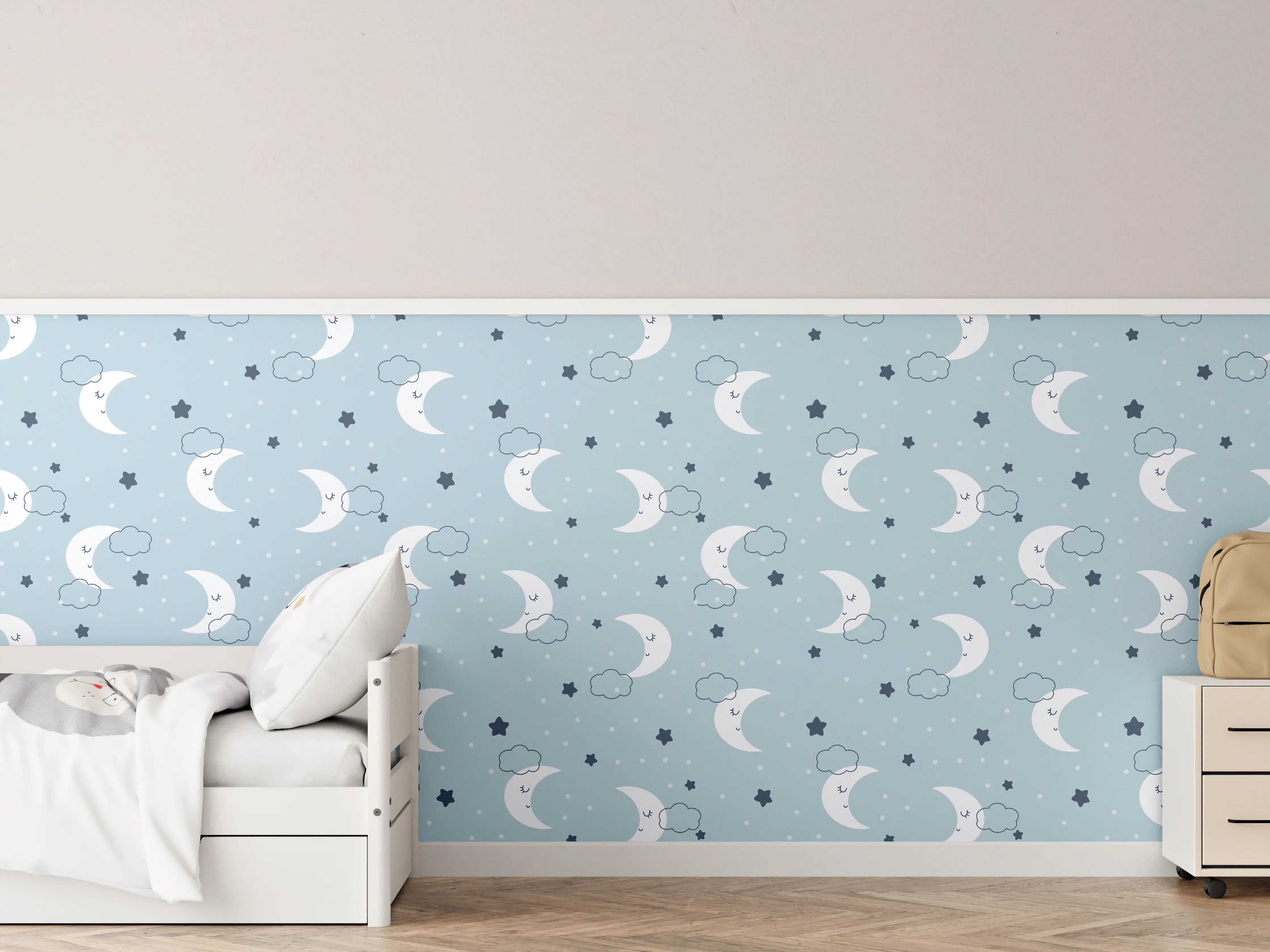 Kinderzimmer Wandgestaltung - Mondnächte mit Sternen und Wolken