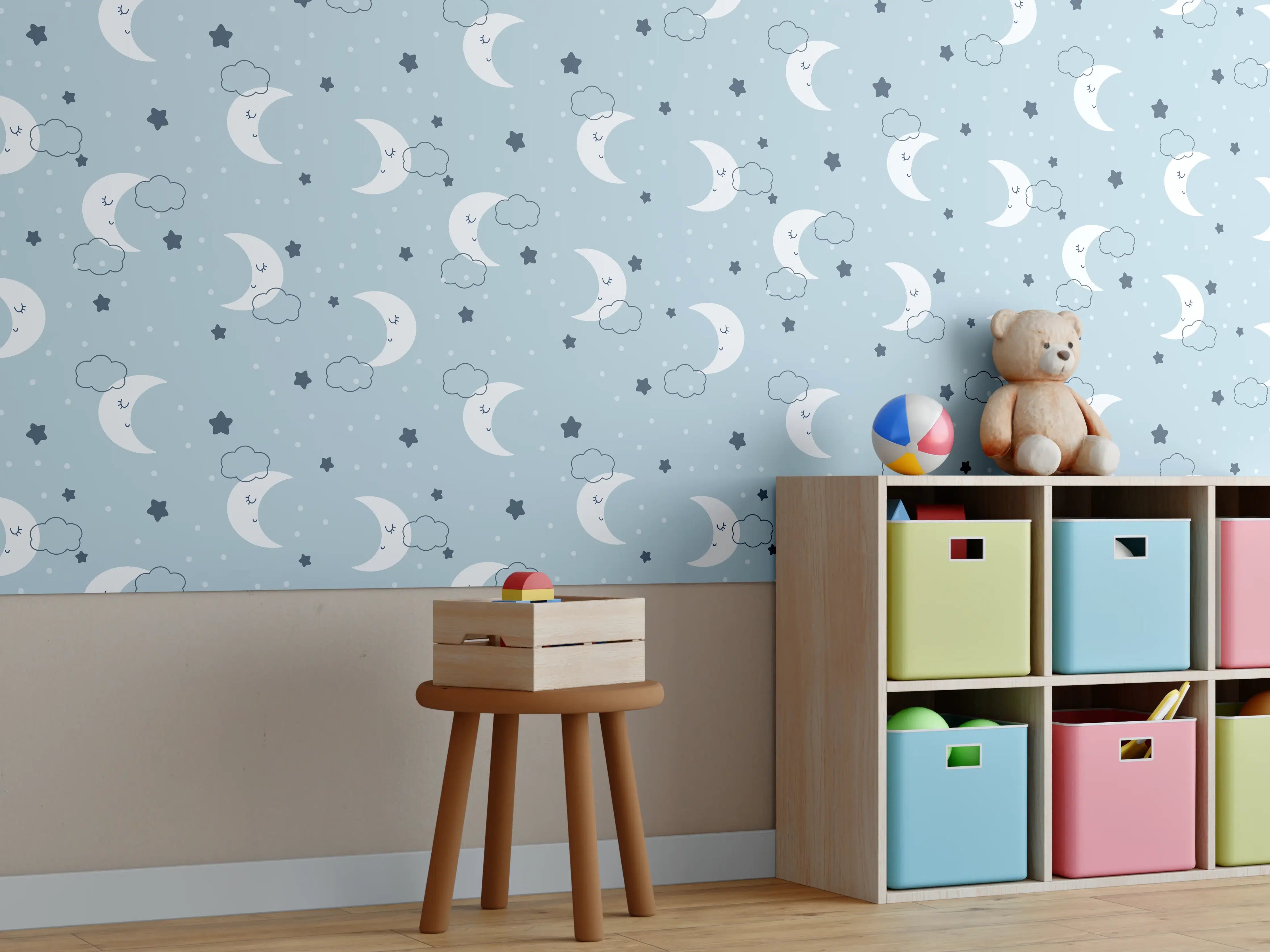 Kinderzimmer Wandgestaltung - Mondnächte mit Sternen und Wolken