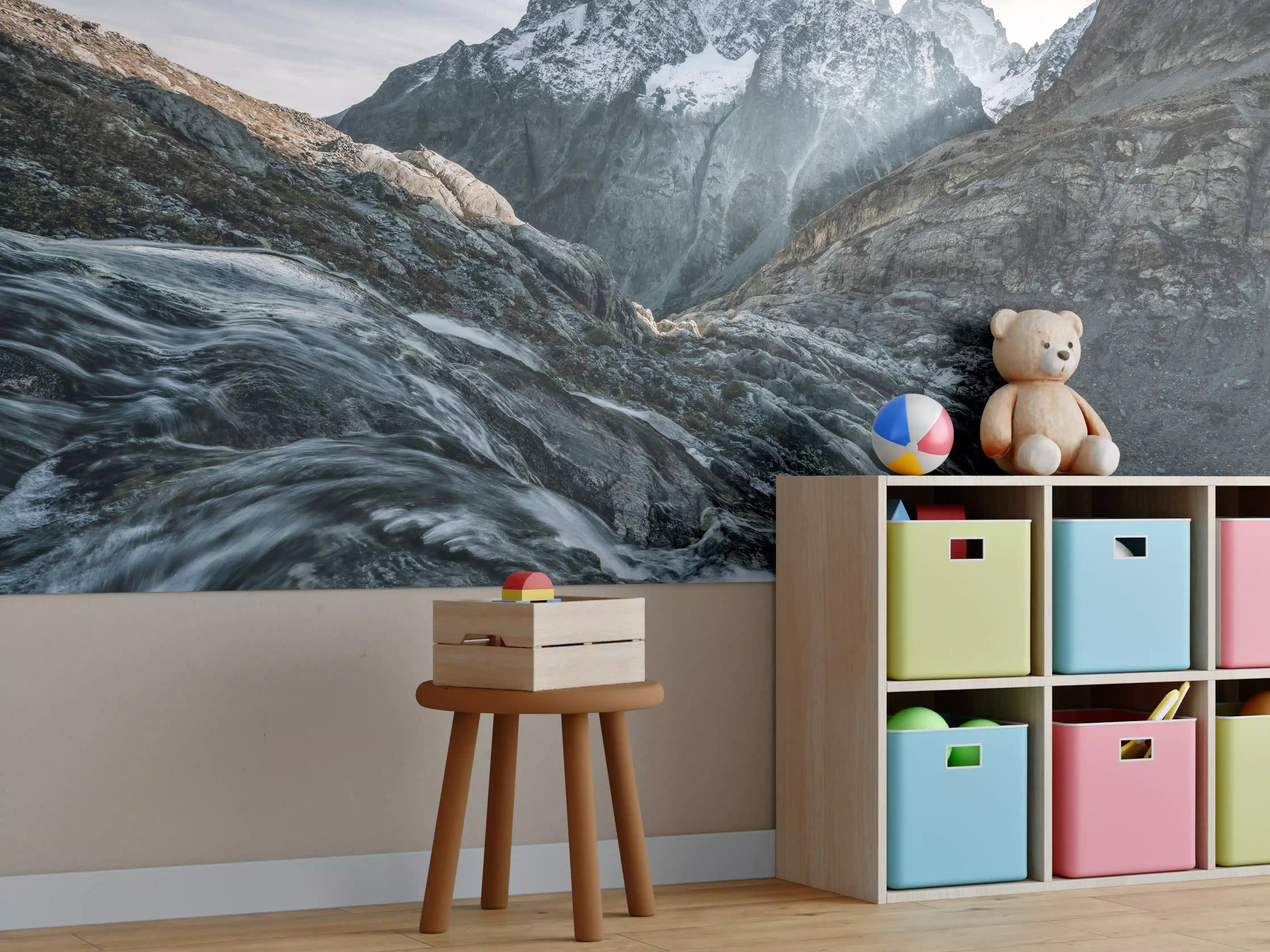 Kinderzimmer Wandgestaltung - Monochrome Berglandschaft