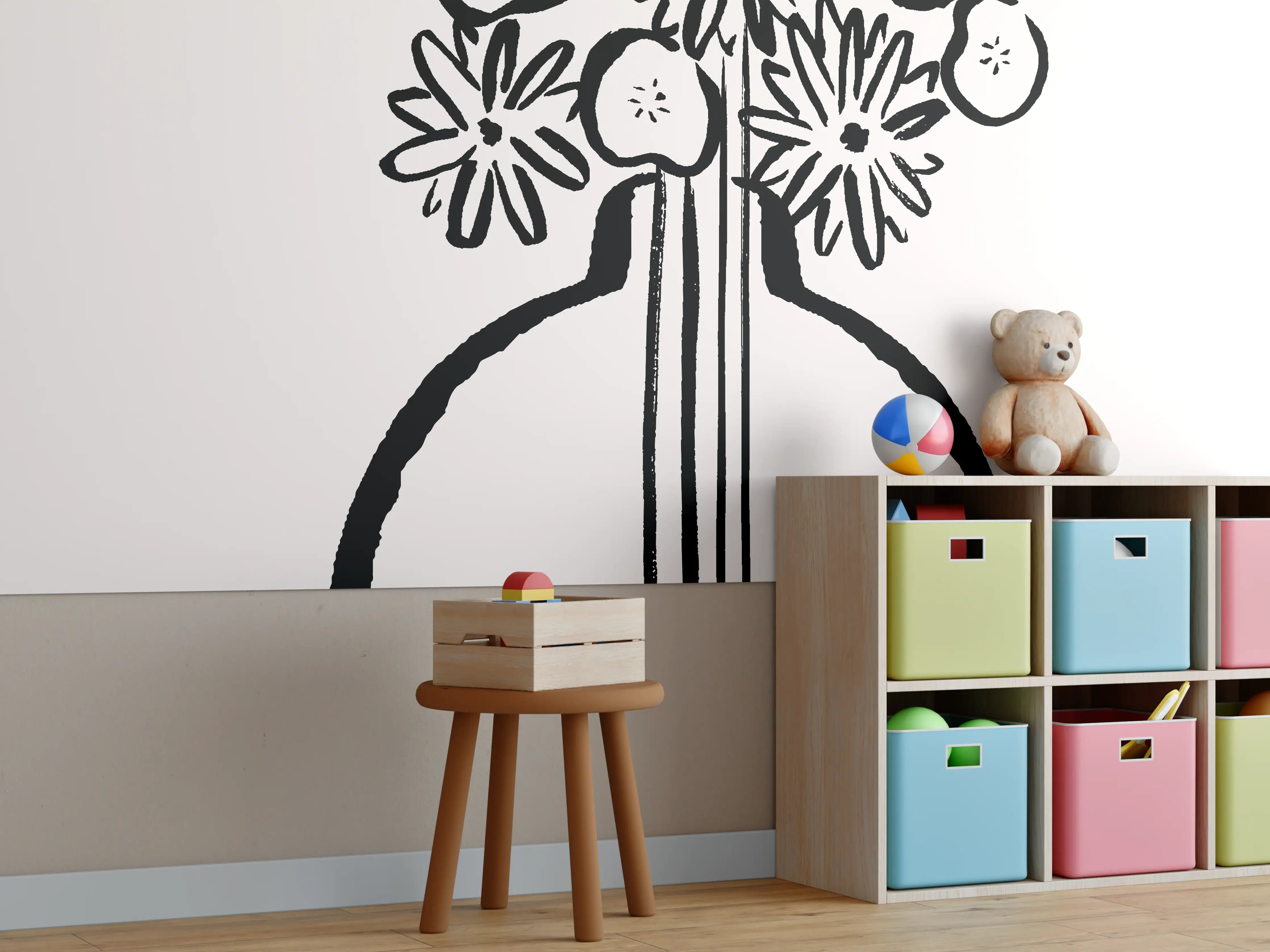 Kinderzimmer Wandgestaltung - Monochrome Blumenvase Schwarz-Weiß