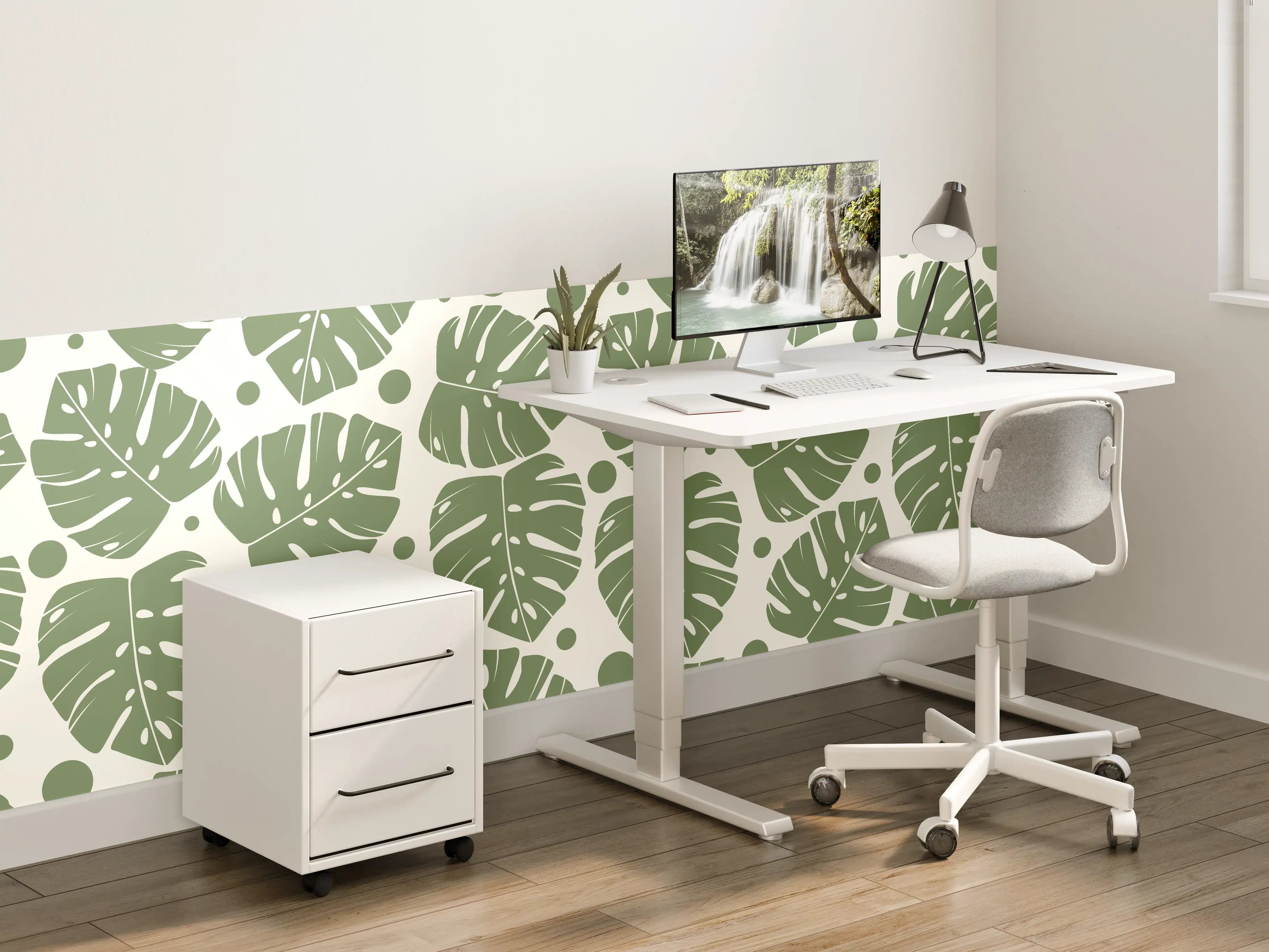 Kinderzimmer Wandgestaltung - Monstera-Blätter Cremegrün