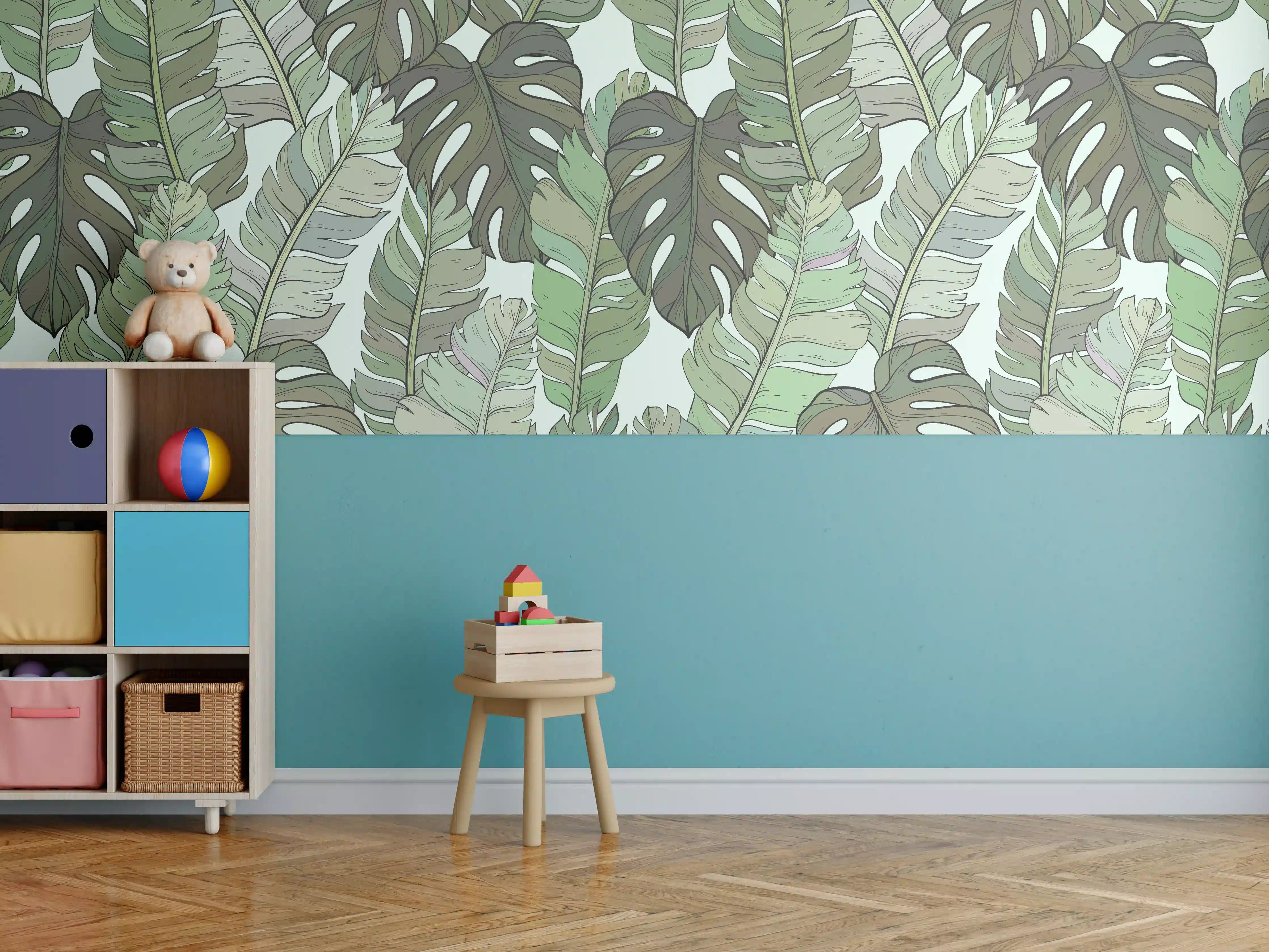 Kinderzimmer Wandgestaltung - Monstera-Blätter – Tropische Eleganz