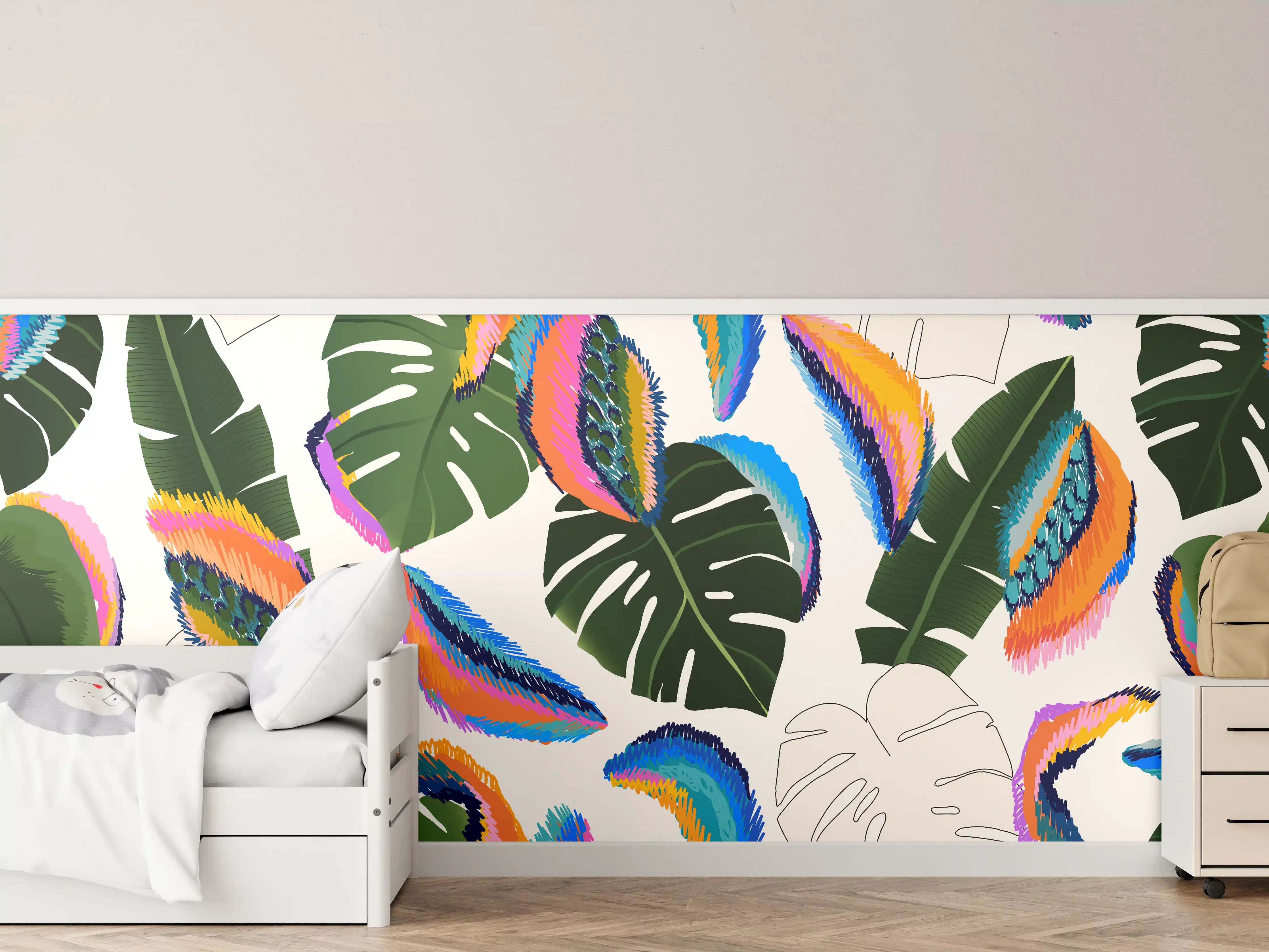 Kinderzimmer Wandgestaltung - Monstera Tropic Bunte Blätter