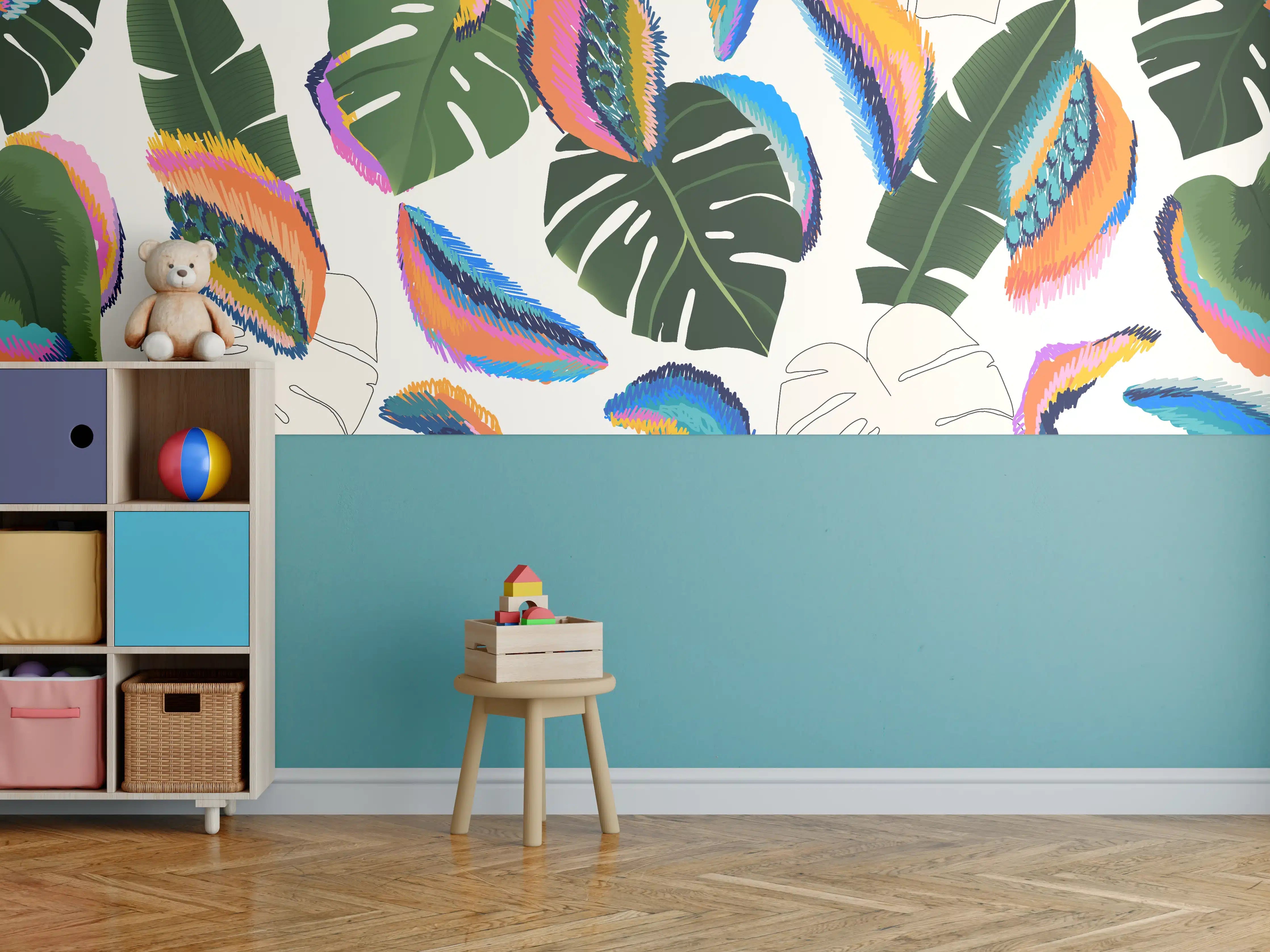 Kinderzimmer Wandgestaltung - Monstera Tropic Bunte Blätter